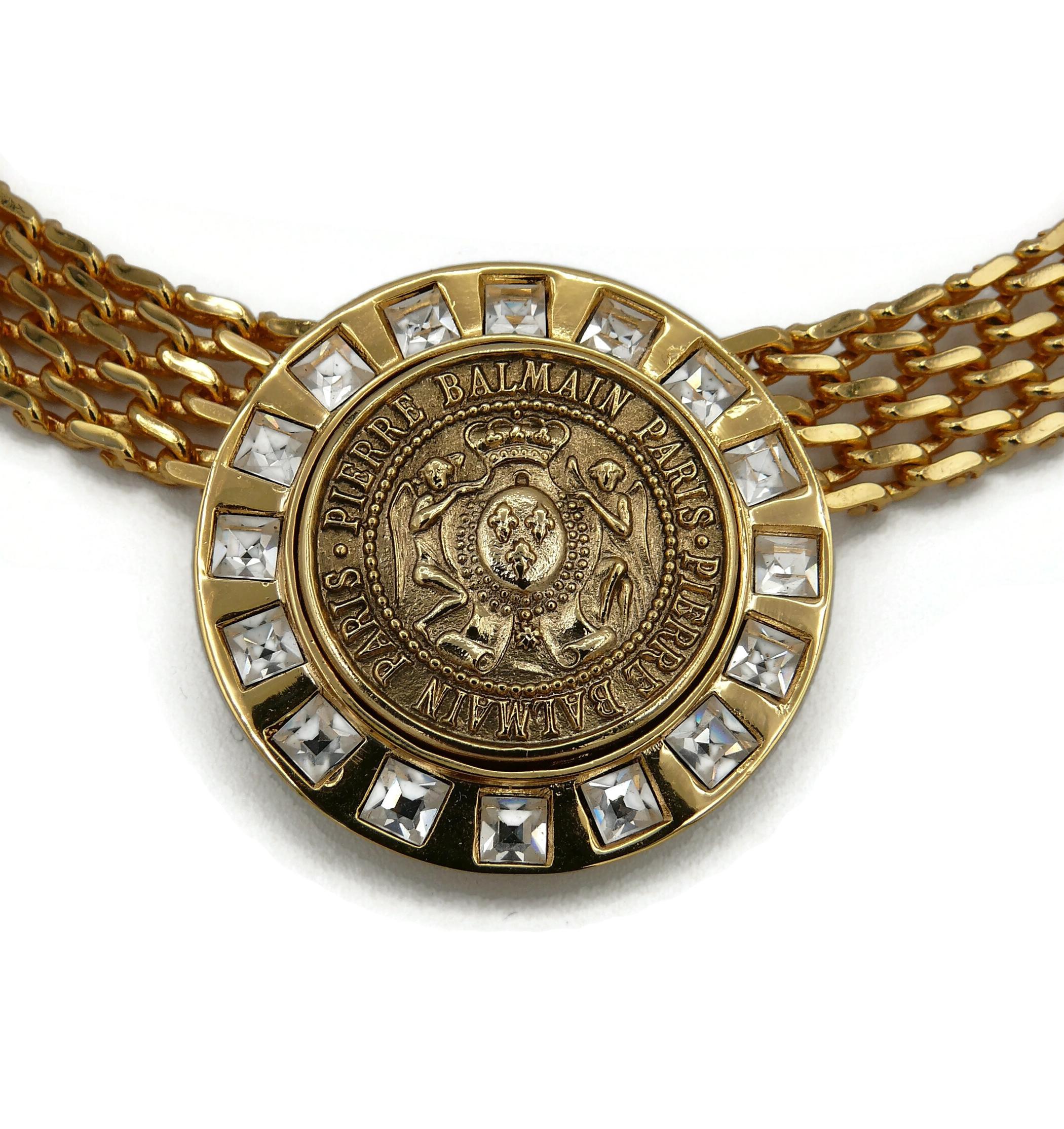 Women's Pierre Balmain Vintage Jewelled Medallion Crest Necklace  For Sale