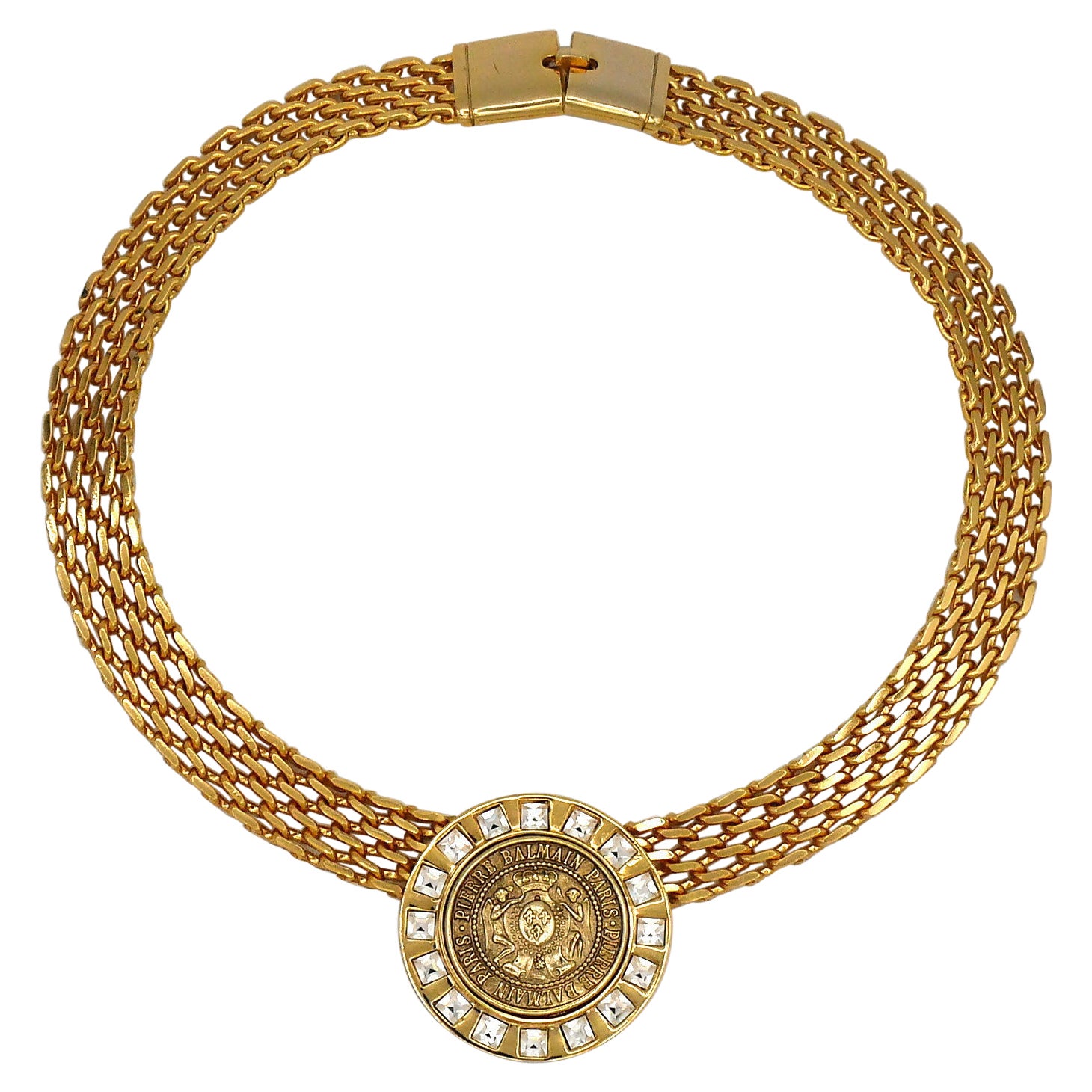 Pierre Balmain Collier vintage avec médaillons ornés de bijoux en vente