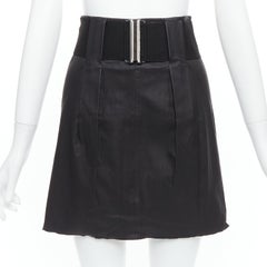 PIERRE BALMAIN Vintage leather wide logo elastic belted A-line skirt FR38 M