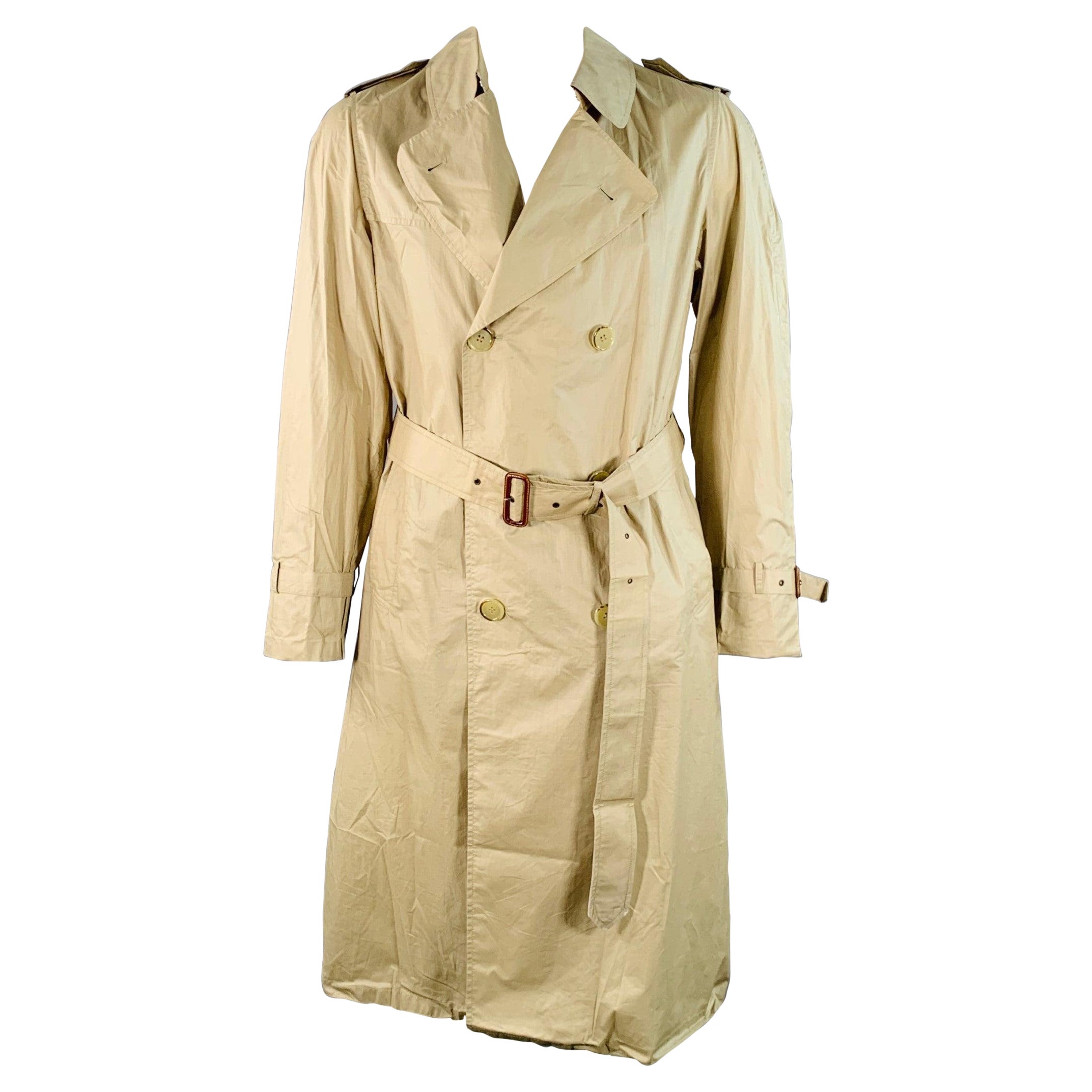 PIERRE BALMAIN Vintage Taglia XL Cotone Beige Doppiopetto Trench in vendita