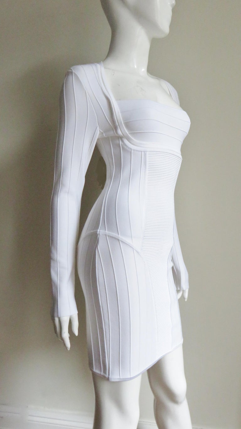 chinese dress ladies Abia Long Sleeve Feathers Bandage Dress S / White
