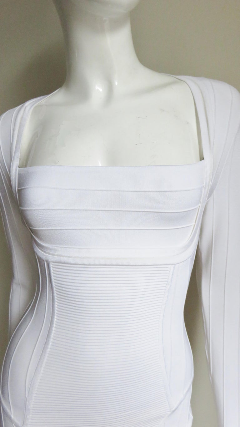 Pierre Balmain White Bandage Long Sleeve Bodycon Dress For Sale At