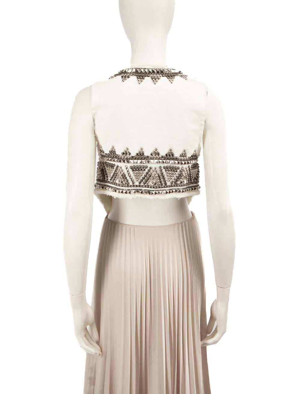Gray Pierre Balmain White Denim Studded Sleeveless Vest Size S For Sale