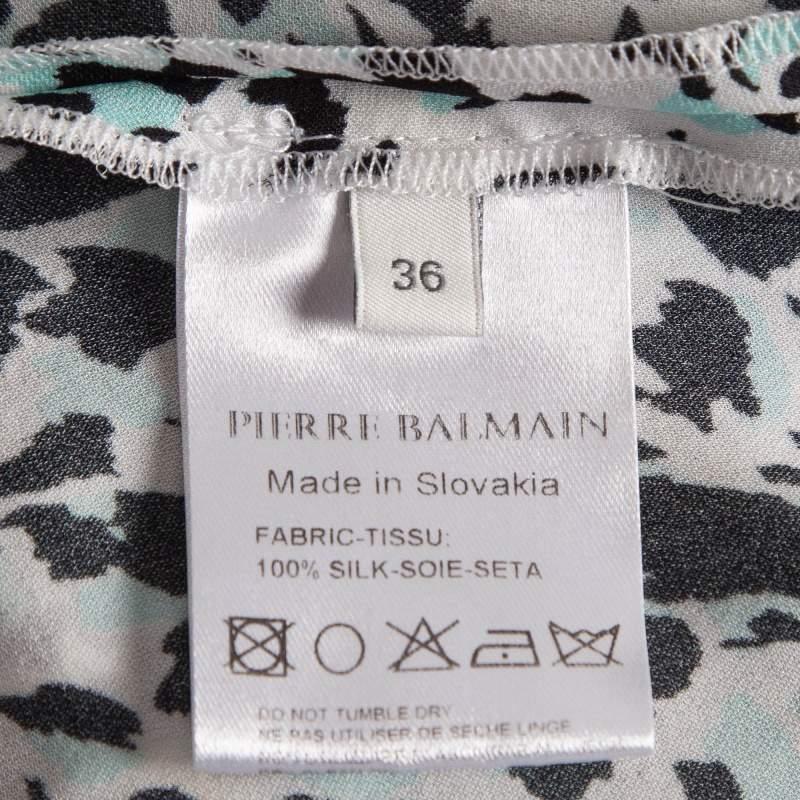 Pierre Balmain Mono de seda estampado multicolor blanco S en venta 1