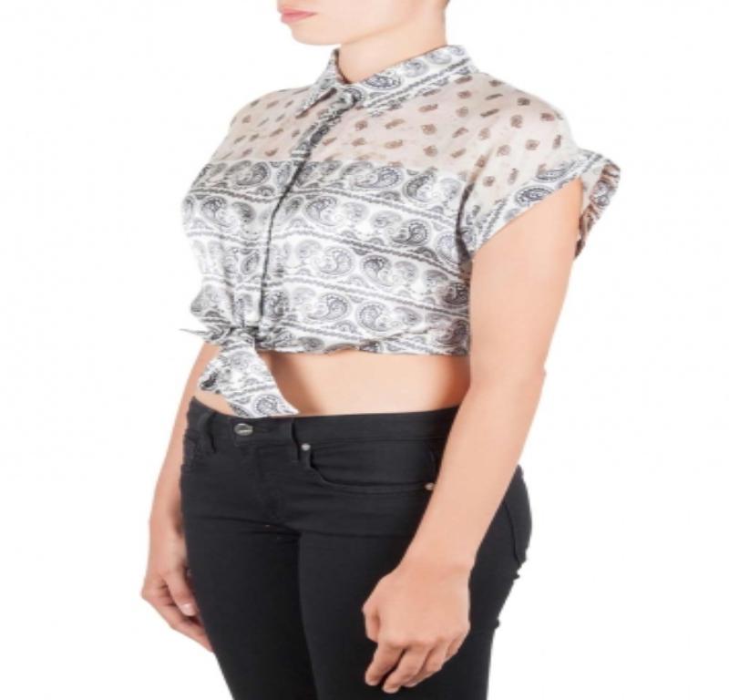 Pierre Balmain Blusa blanca de seda con estampado de cachemira y nudo semi transparente L Blanco en venta