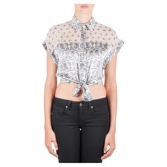 Pierre Balmain Weißes halbdurchsichtiges, bedrucktes Seiden-Krawatten-Knoten-Crop-Top mit Paisleymuster, L