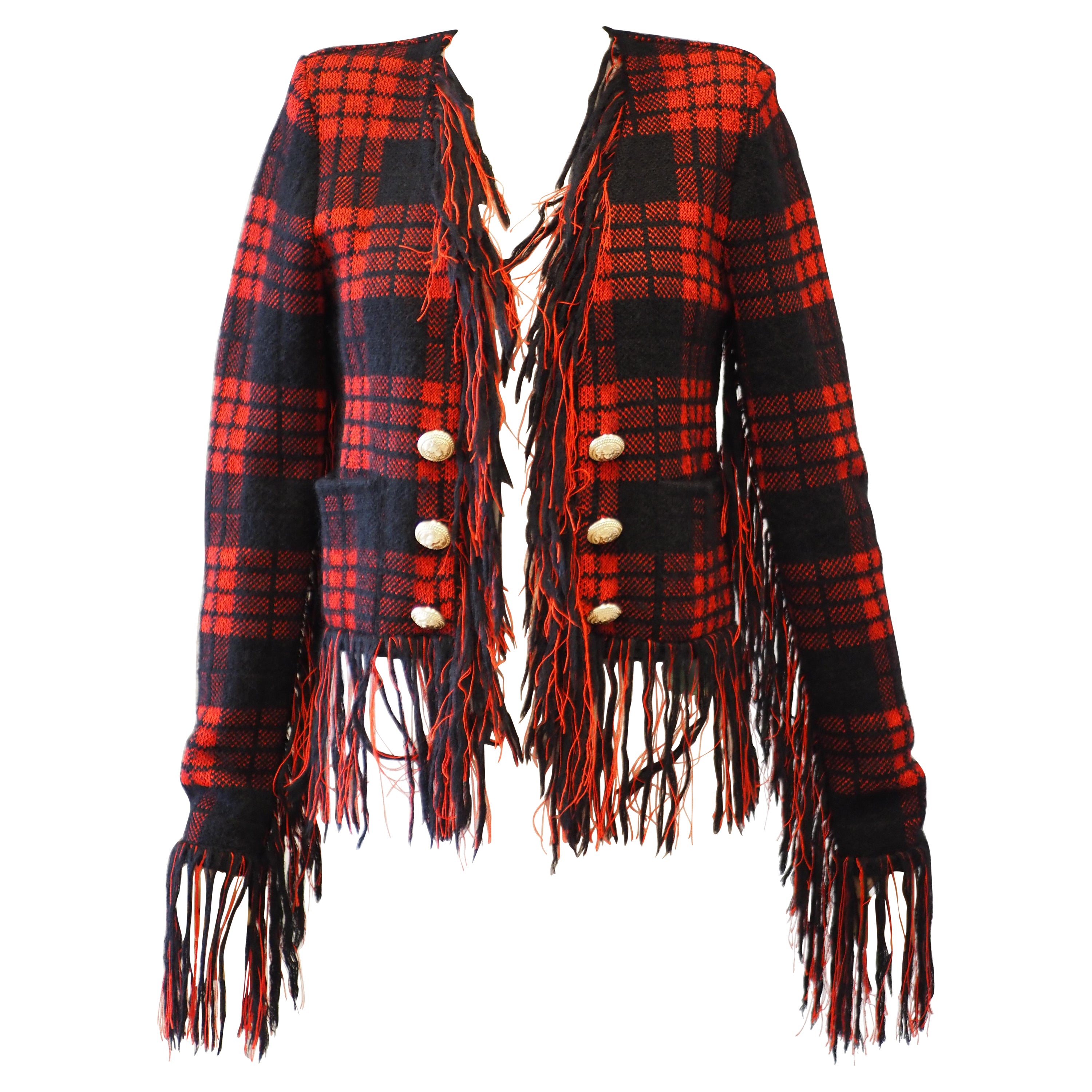Chaqueta de tartán de lana Pierre Balmain en venta