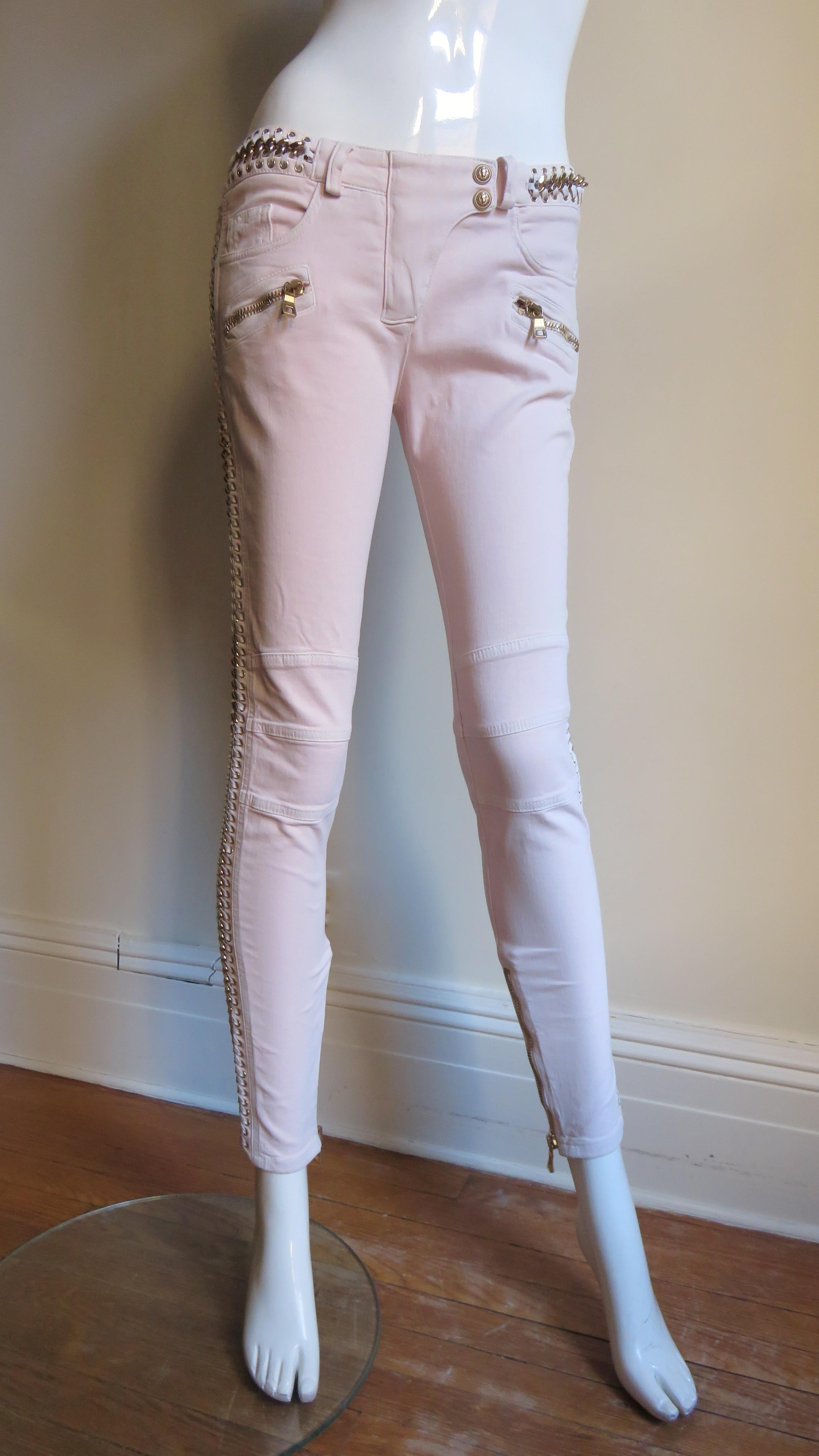 Pierre Balmian New Jeans with Leather and Chain Leg Lacing For Sale 5