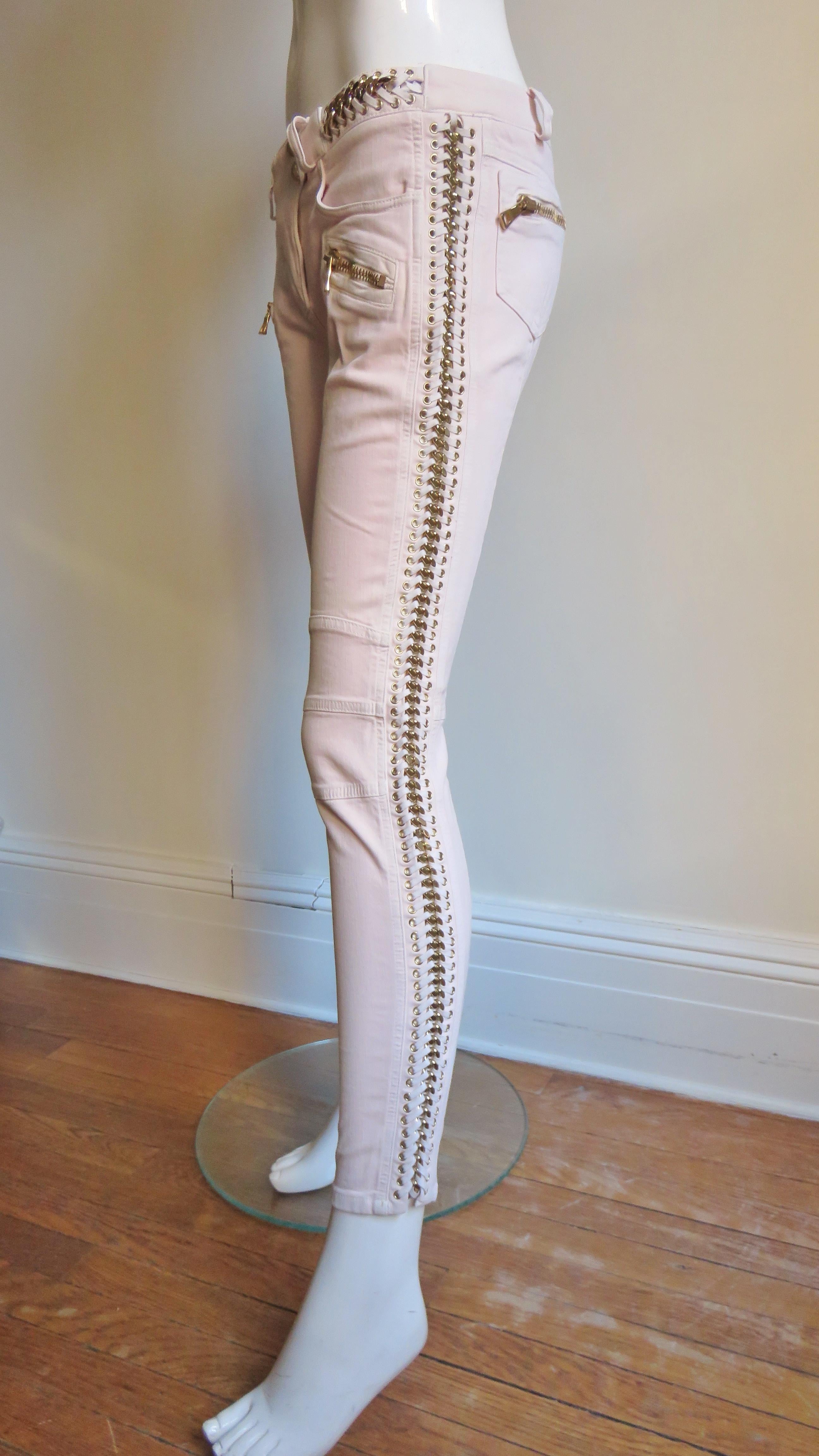 Pierre Balmian New Jeans with Leather and Chain Leg Lacing For Sale 1