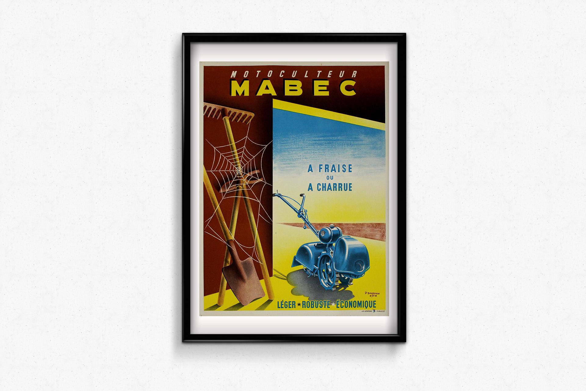 Cartel publicitario de Motoculteur MABEC diseñado por Pierre Baudouin en 1950 en venta 1