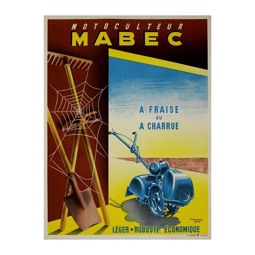 Cartel publicitario de Motoculteur MABEC diseñado por Pierre Baudouin en 1950 en venta 3