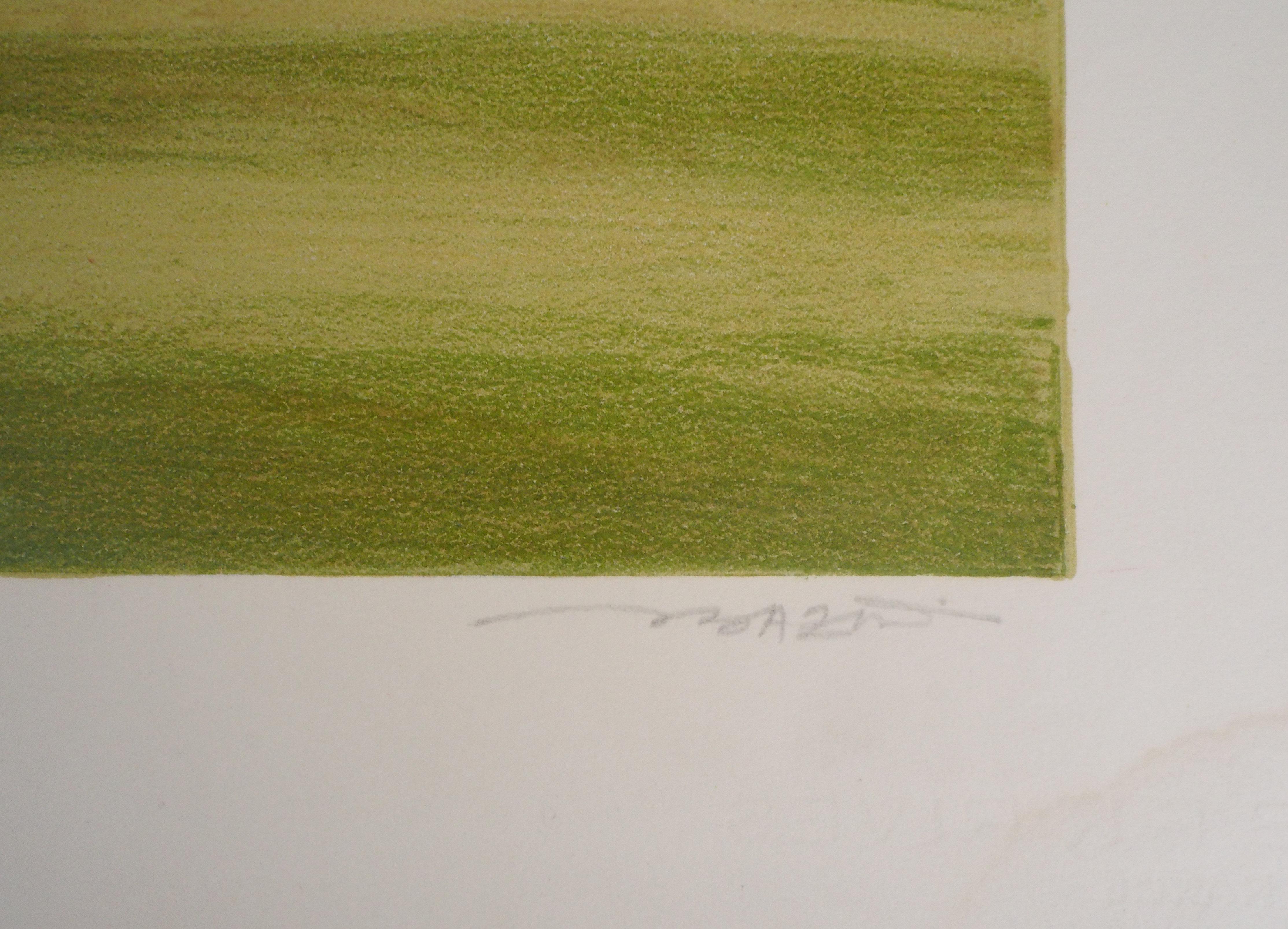 Landscape of Normandy - Original handsigned lithograph - Print by Pierre Bazire