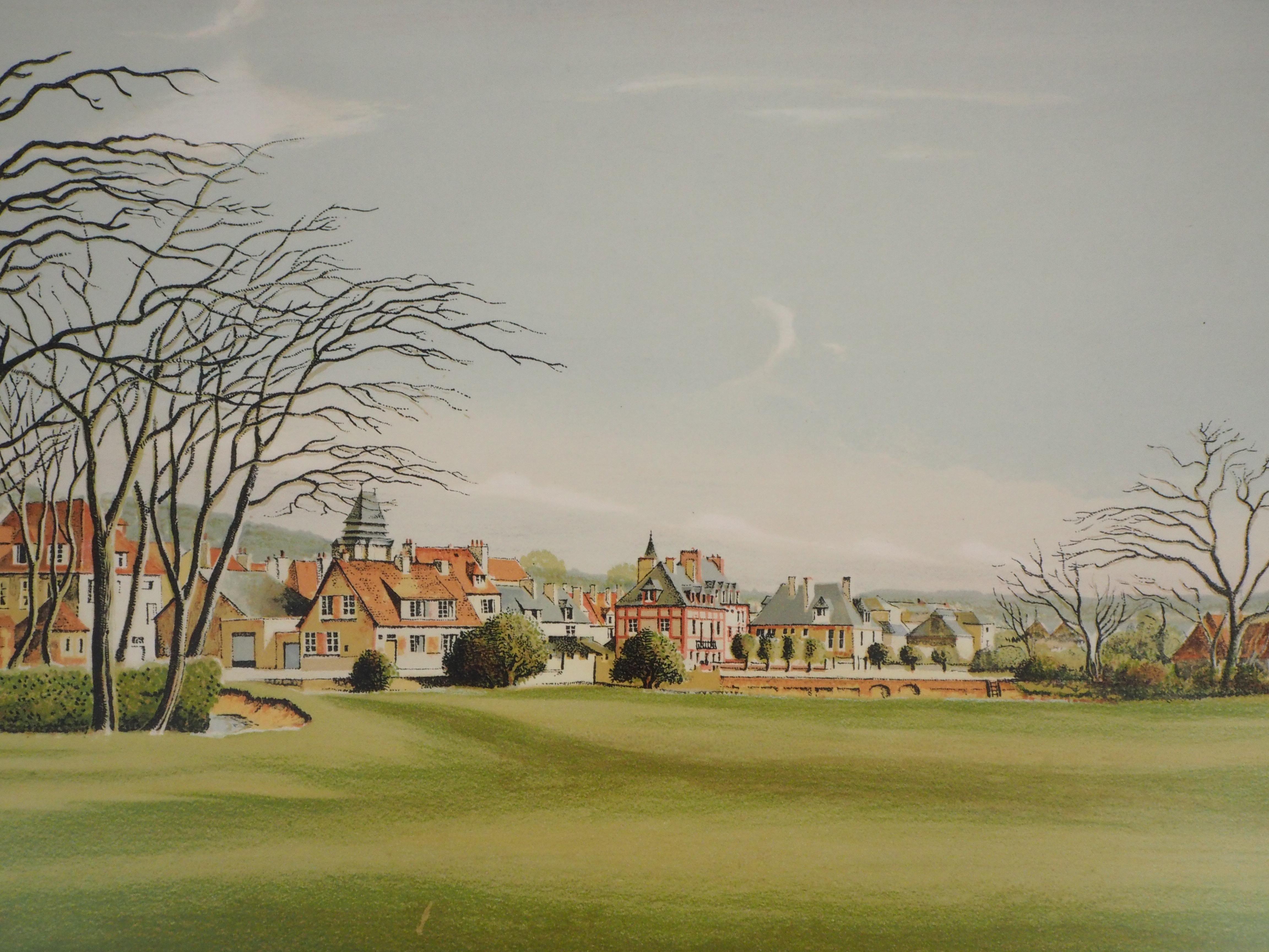 Landscape of Normandy - Original handsigned lithograph - Gray Landscape Print by Pierre Bazire