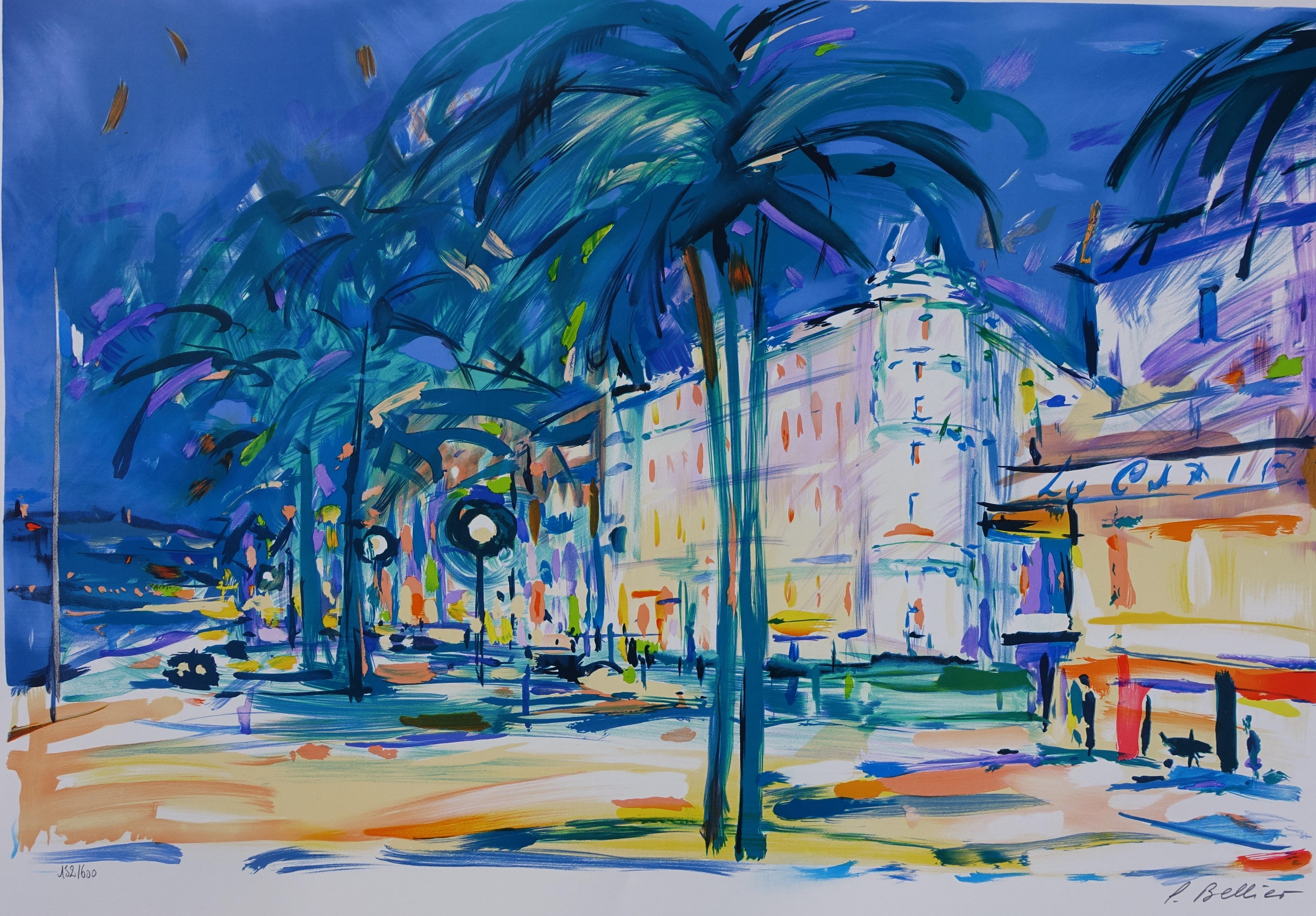 RIVIERA : Cannes Carlton Palace - Original Lithograph, HANDSIGNED & Ltd /600 - Print by Pierre BELLIER