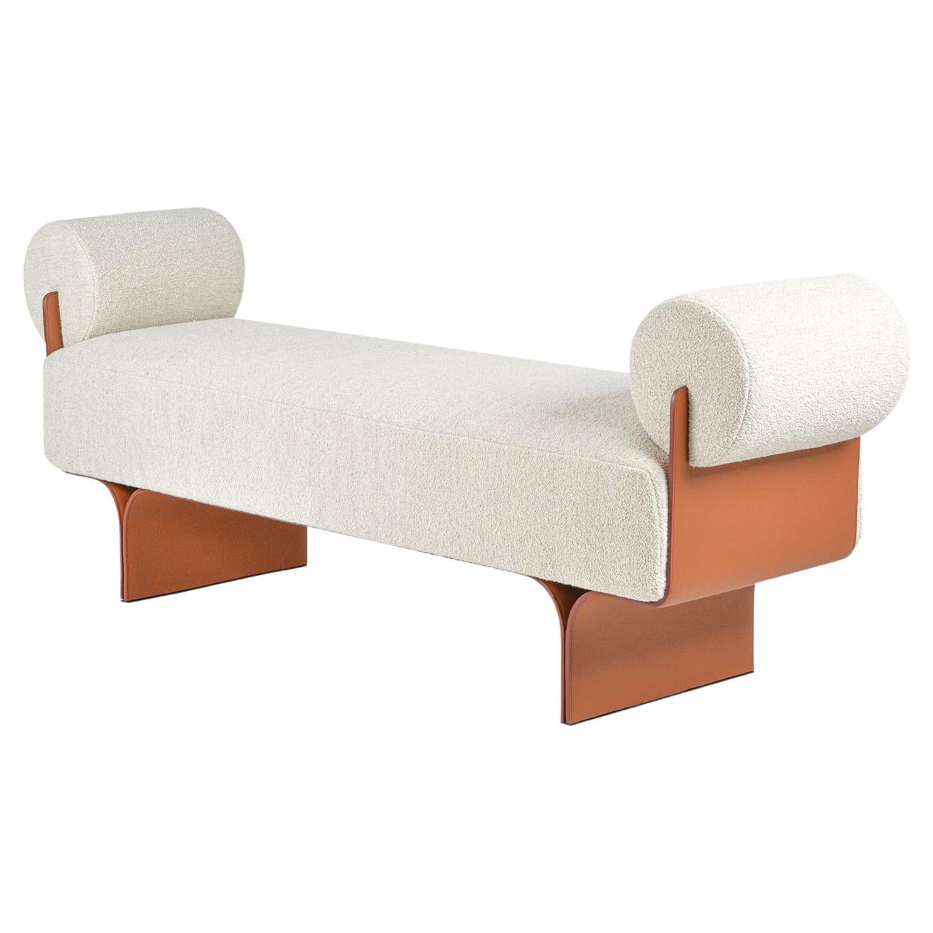 Pierre Bench, Upholstery in Fabric, Iron Structure Lined in Leather, Two Seats For Sale