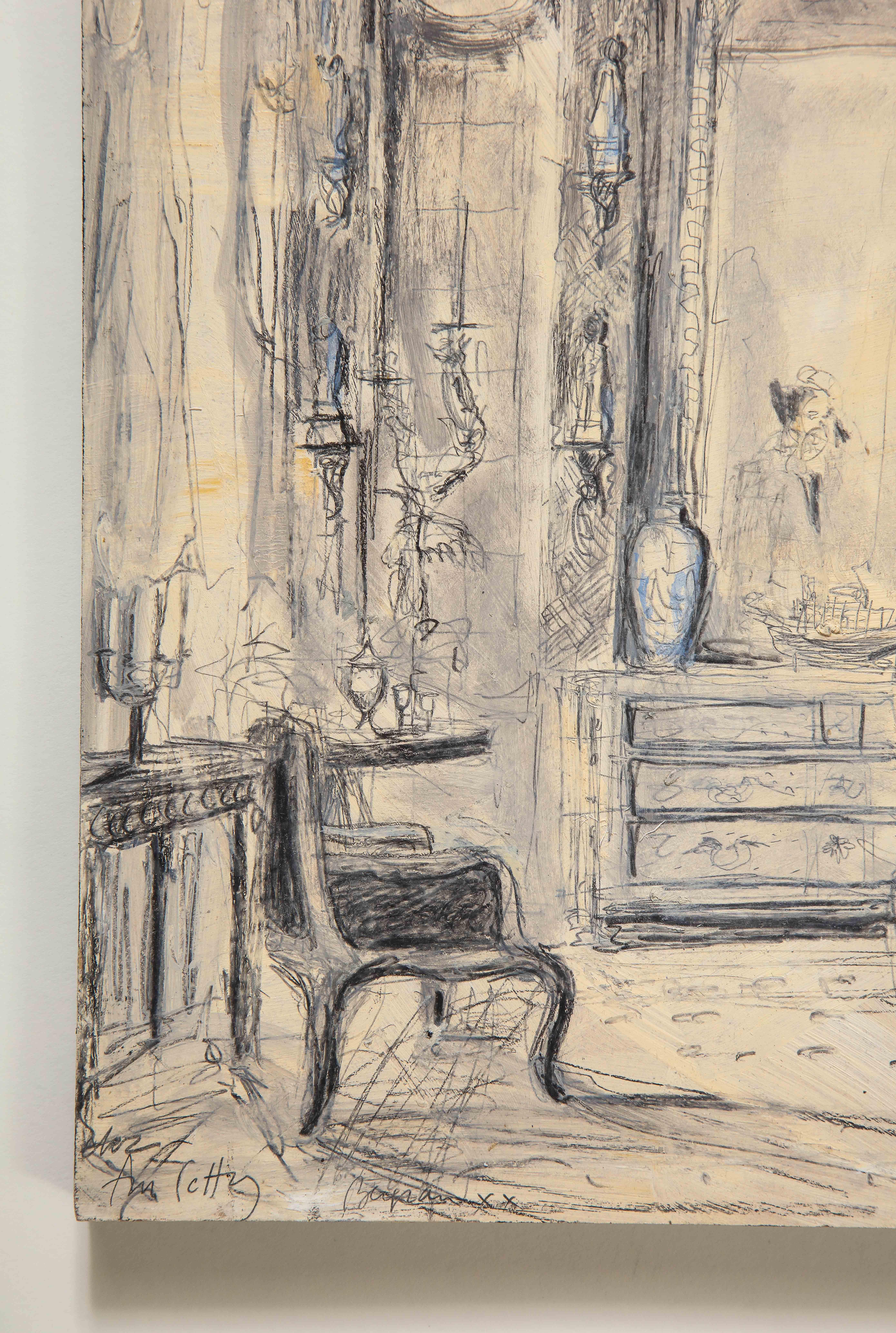 Dining Room of Ann Getty, 2880 Broadway, San Francisco - Beige Interior Painting by Pierre Bergian