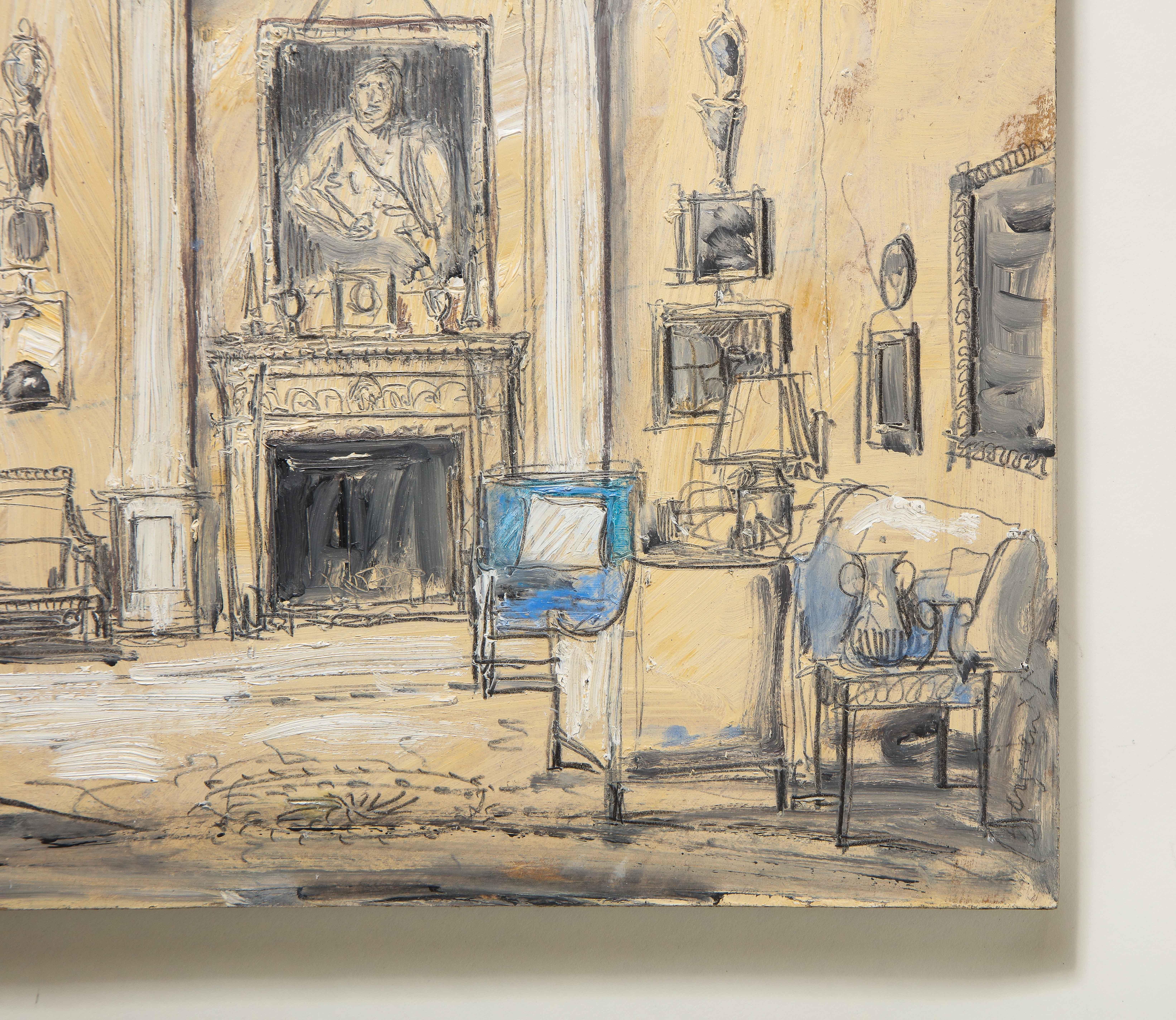 La salle à dessin d'Evangeline et David Bruce, Albany, Piccadilly, Londres - Painting de Pierre Bergian