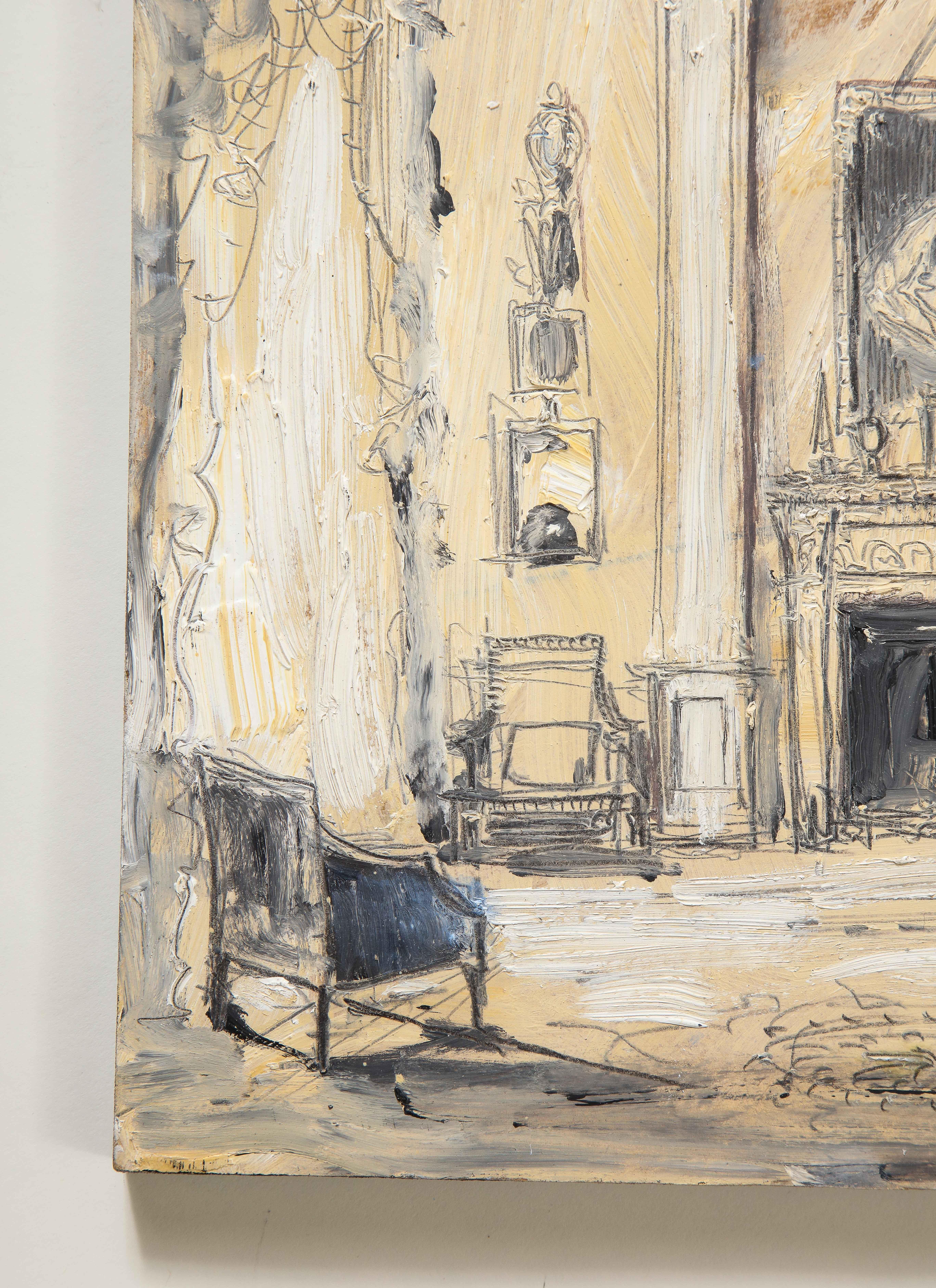 La salle à dessin d'Evangeline et David Bruce, Albany, Piccadilly, Londres - Beige Interior Painting par Pierre Bergian
