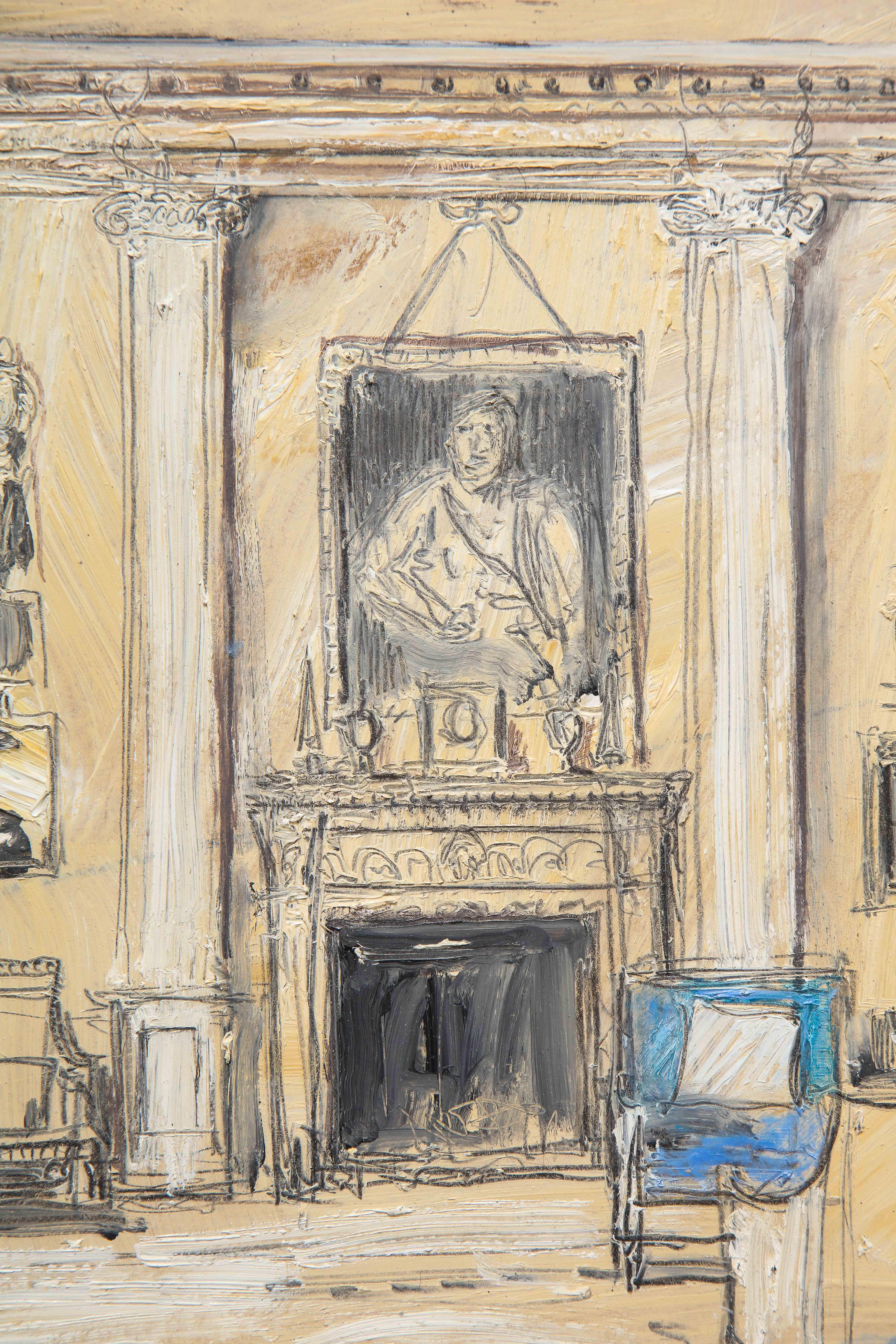 Drawing Room of Evangeline and David Bruce, Albany, Piccadilly, London - Beige Interior Painting by Pierre Bergian