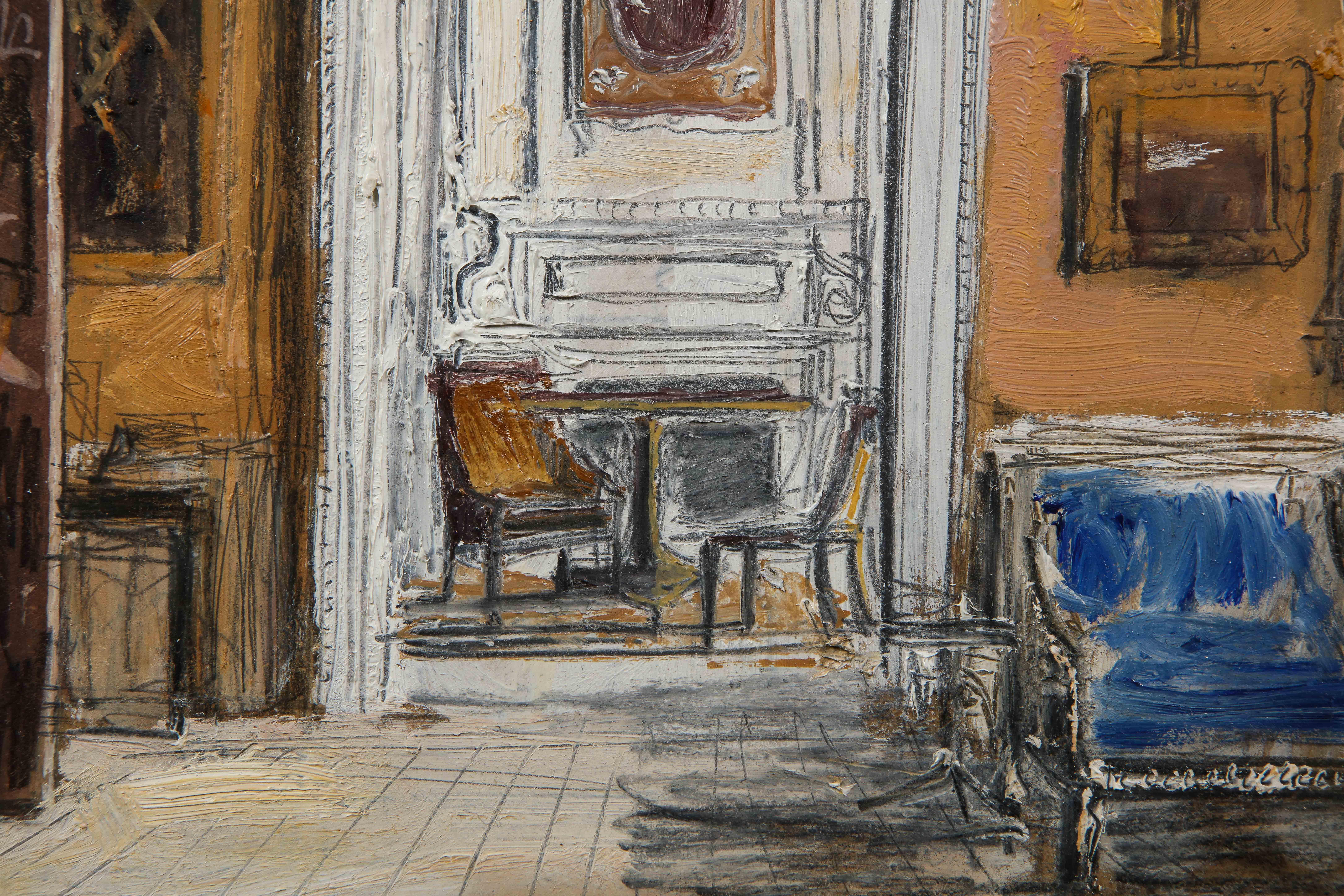 Drawing Room of Evangeline and David Bruce II, Albany, Piccadilly, London - Brown Interior Painting by Pierre Bergian