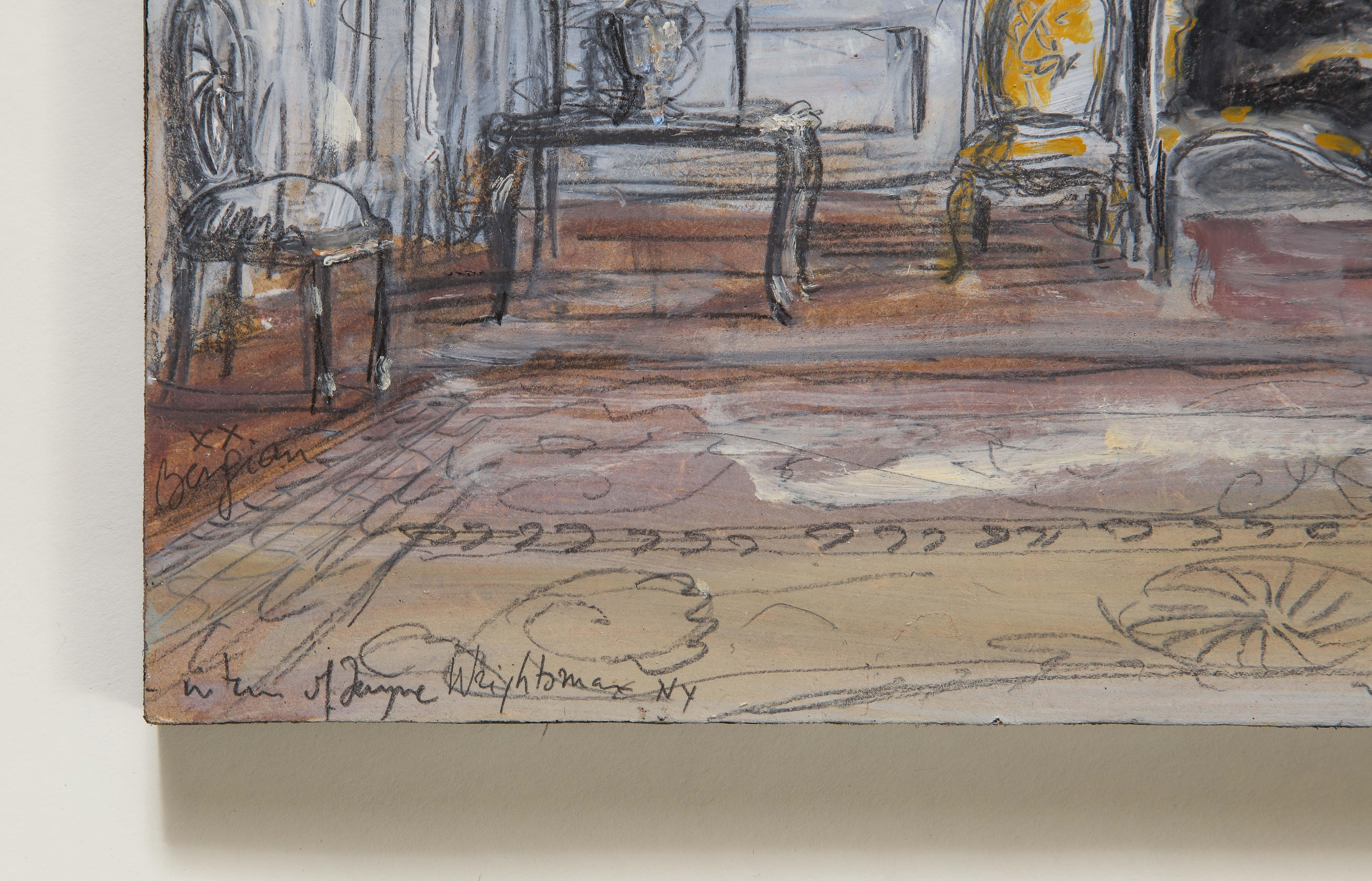 Drawing Room of Jayne Wrightsman, 820 Fifth Avenue, New York - Gray Interior Painting by Pierre Bergian