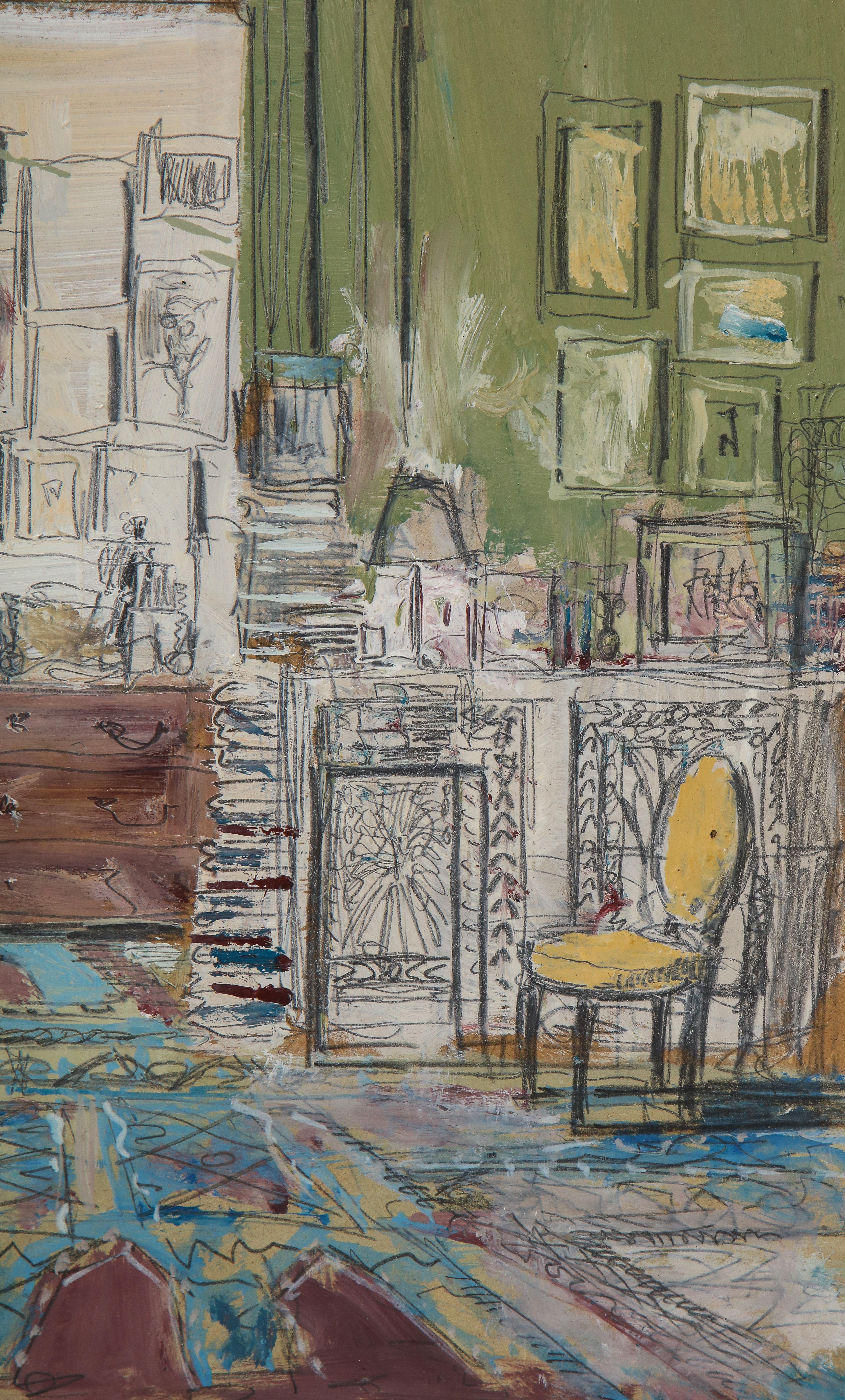 Library of Pierre Le-Tan, Seventh Arrondissement, Paris - Painting by Pierre Bergian