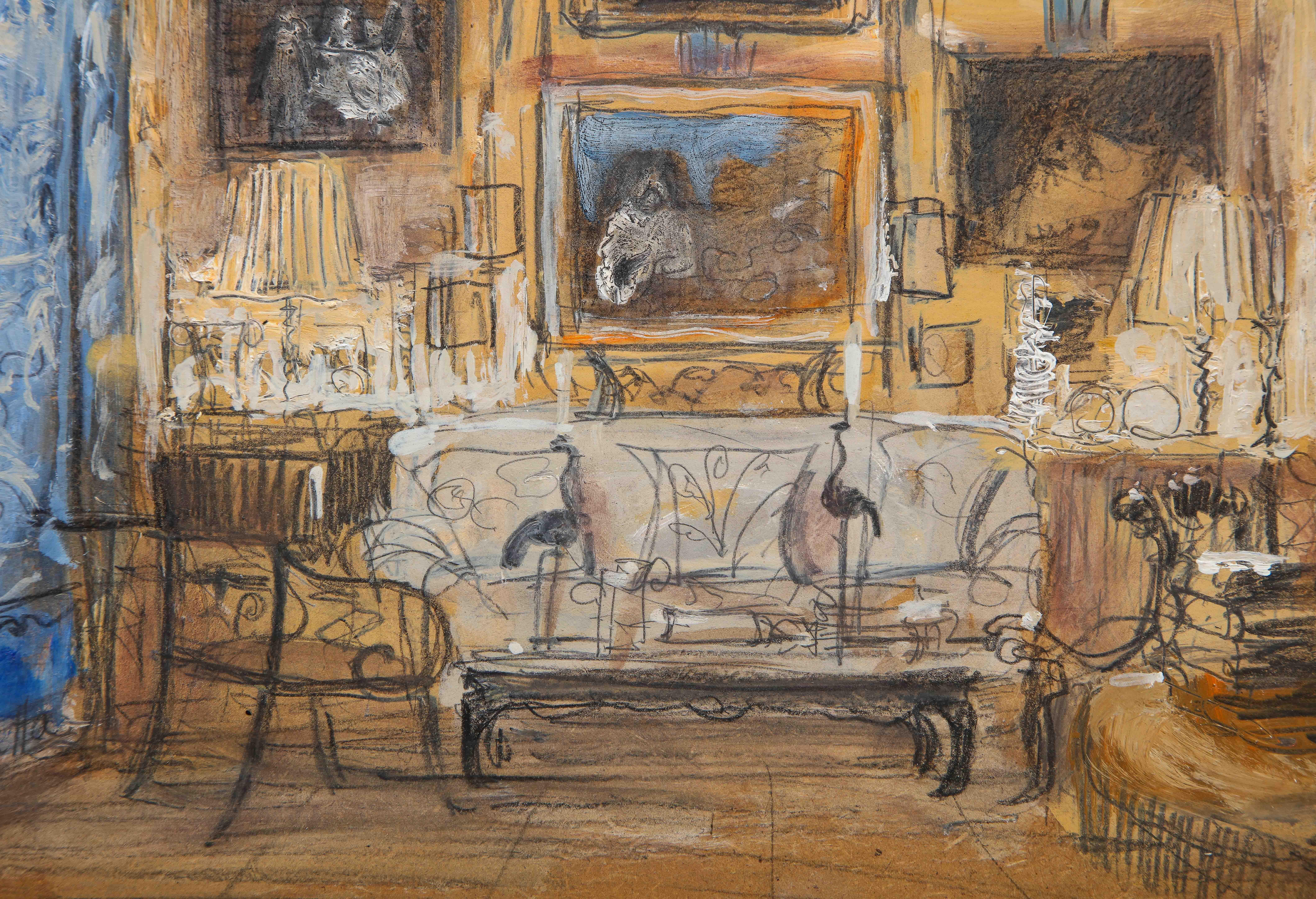 Living Room of Mario Buatta, 120 East 80th Street, New York - Painting by Pierre Bergian