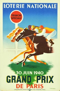 Original Vintage Advertising Poster Loterie Nationale Grand Prix Horse Racing