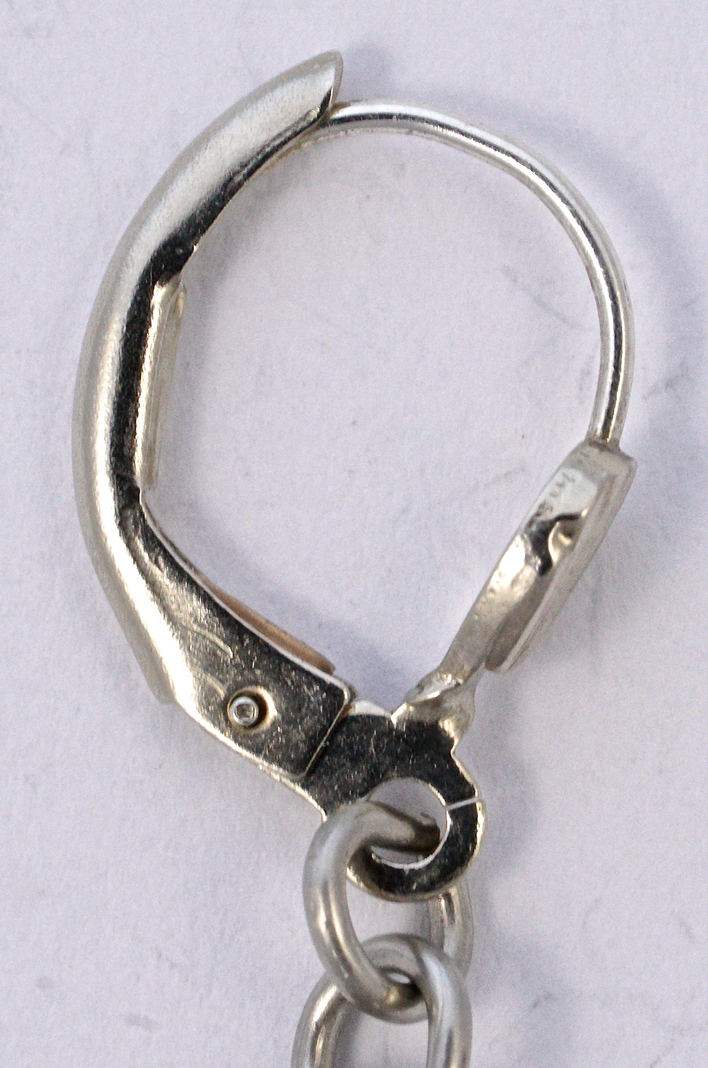 Art Deco style pewter metal fish vintage pearl 925 sterling silver earrings 