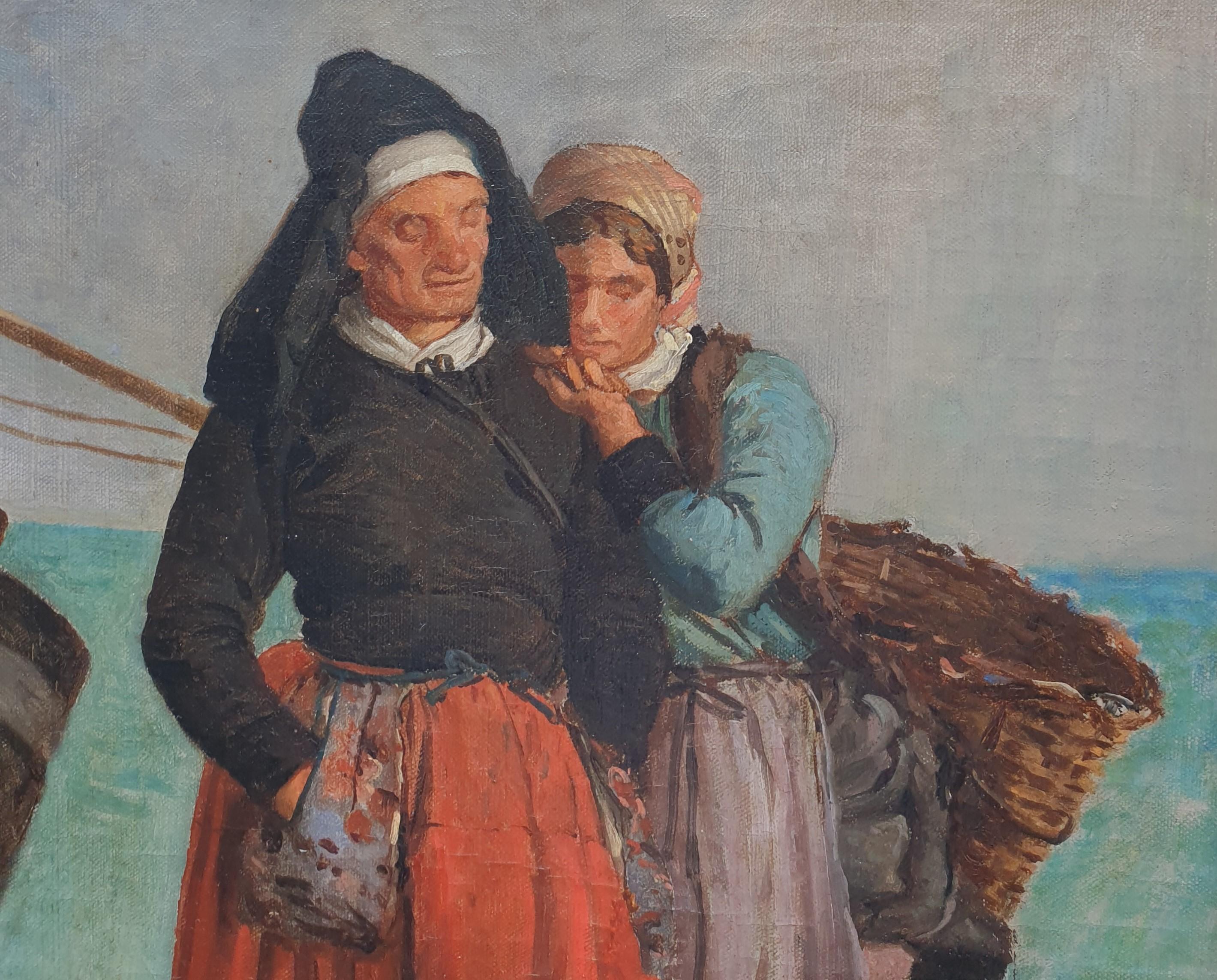 Realist french painting Fishermen wifes BILLET portrait costumes 19th  - Gray Figurative Painting by Pierre Billet
