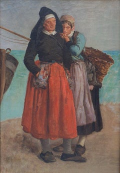 Realist french painting Fishermen wifes BILLET portrait costumes 19th