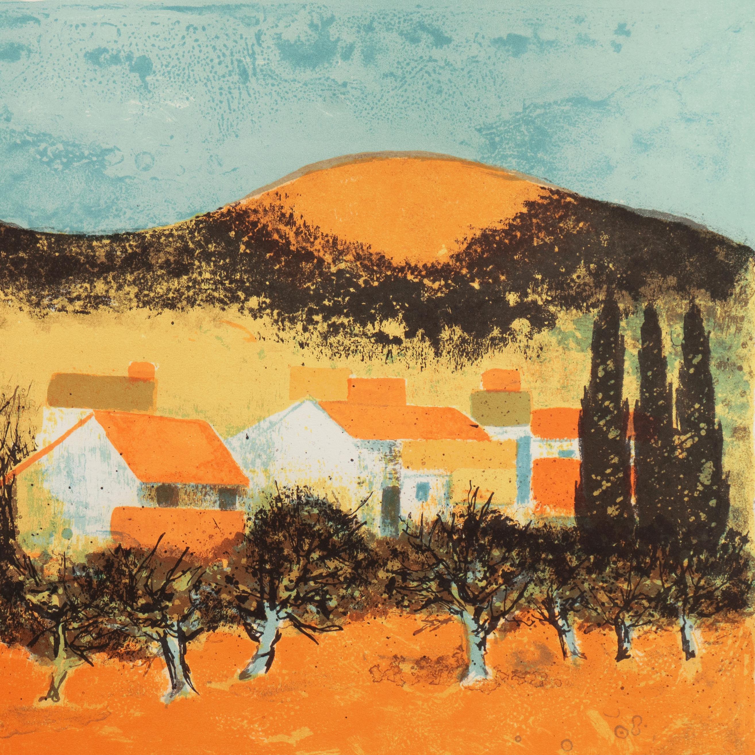 « Sunset over Provence », Salon de Paris, Musée d'Art Moderne, Bénézit - Marron Landscape Print par Pierre Bisiaux