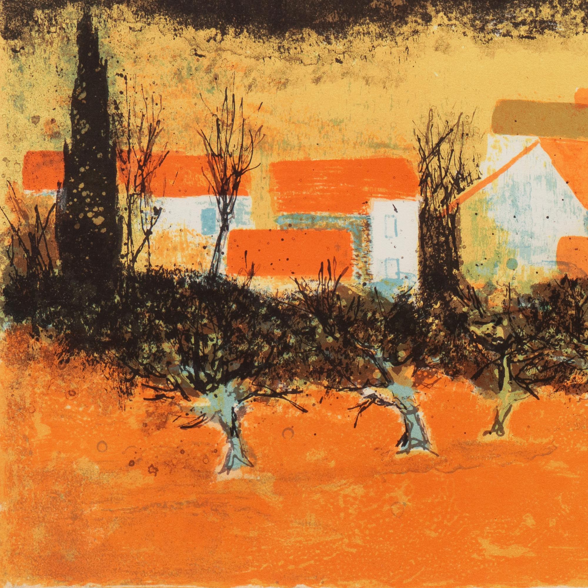 'Sunset over Provence', Paris Salon, Musée d'Art Moderne, Benezit - Brown Landscape Print by Pierre Bisiaux