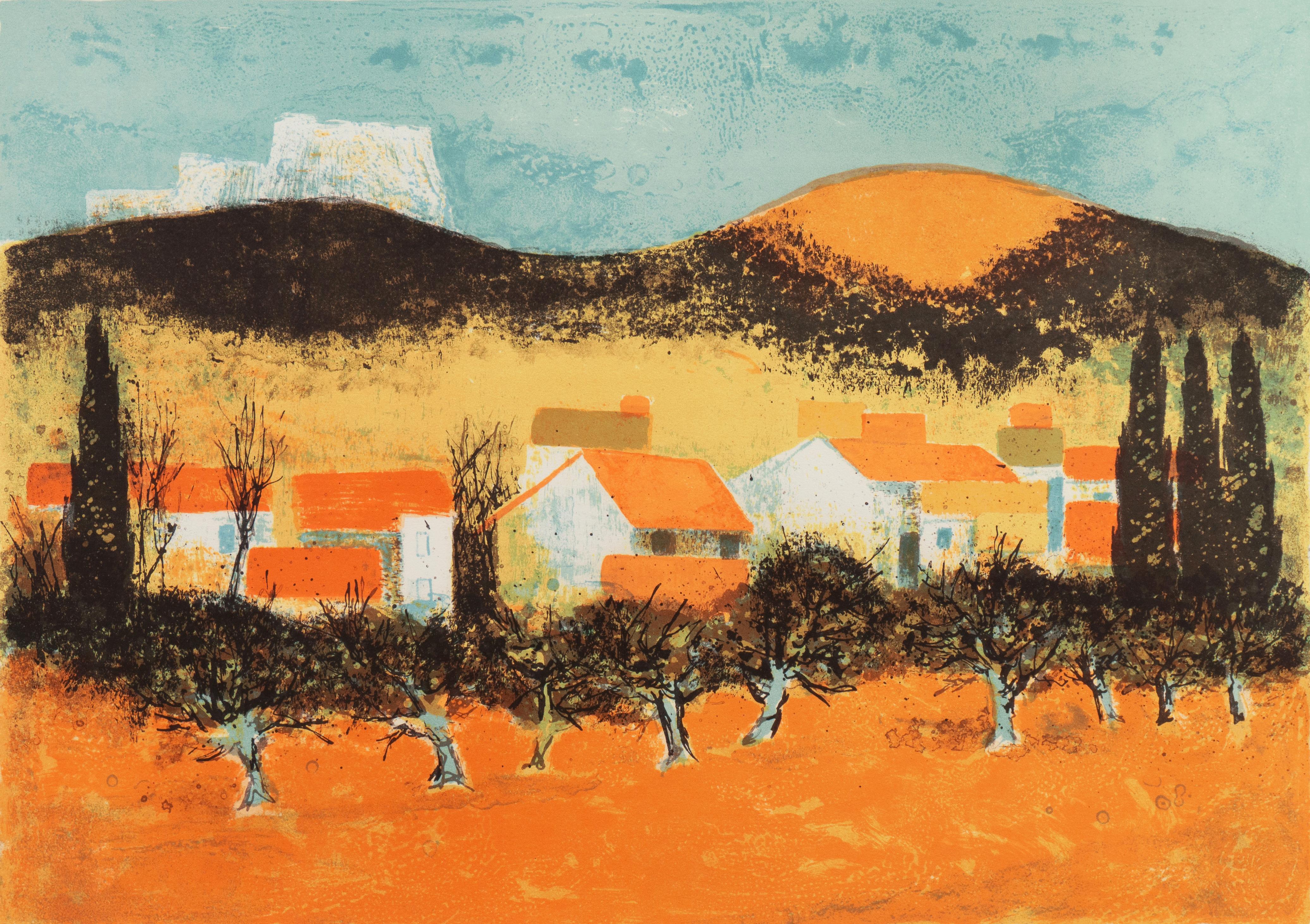 Pierre Bisiaux Landscape Print - 'Sunset over Provence', Paris Salon, Musée d'Art Moderne, Benezit