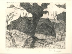 Huts - Etching by Pierre Boncompain - Late 20th Century
