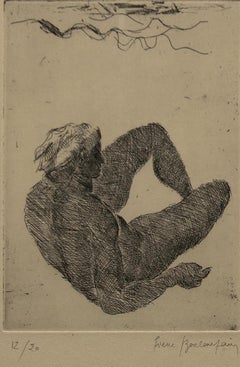 Woman at the Sea - Original Etching by Pierre Boncompain - 1950 ca
