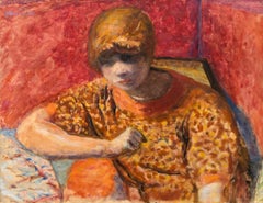 La robe de chambre rouge (Marthe Bonnard) - Impressionist Painting, 1912
