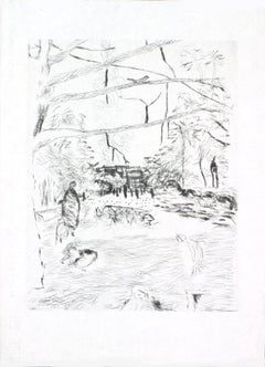 1937 Pierre Bonnard 'Au Jardin D'enfants' Impressionism Black & White France 