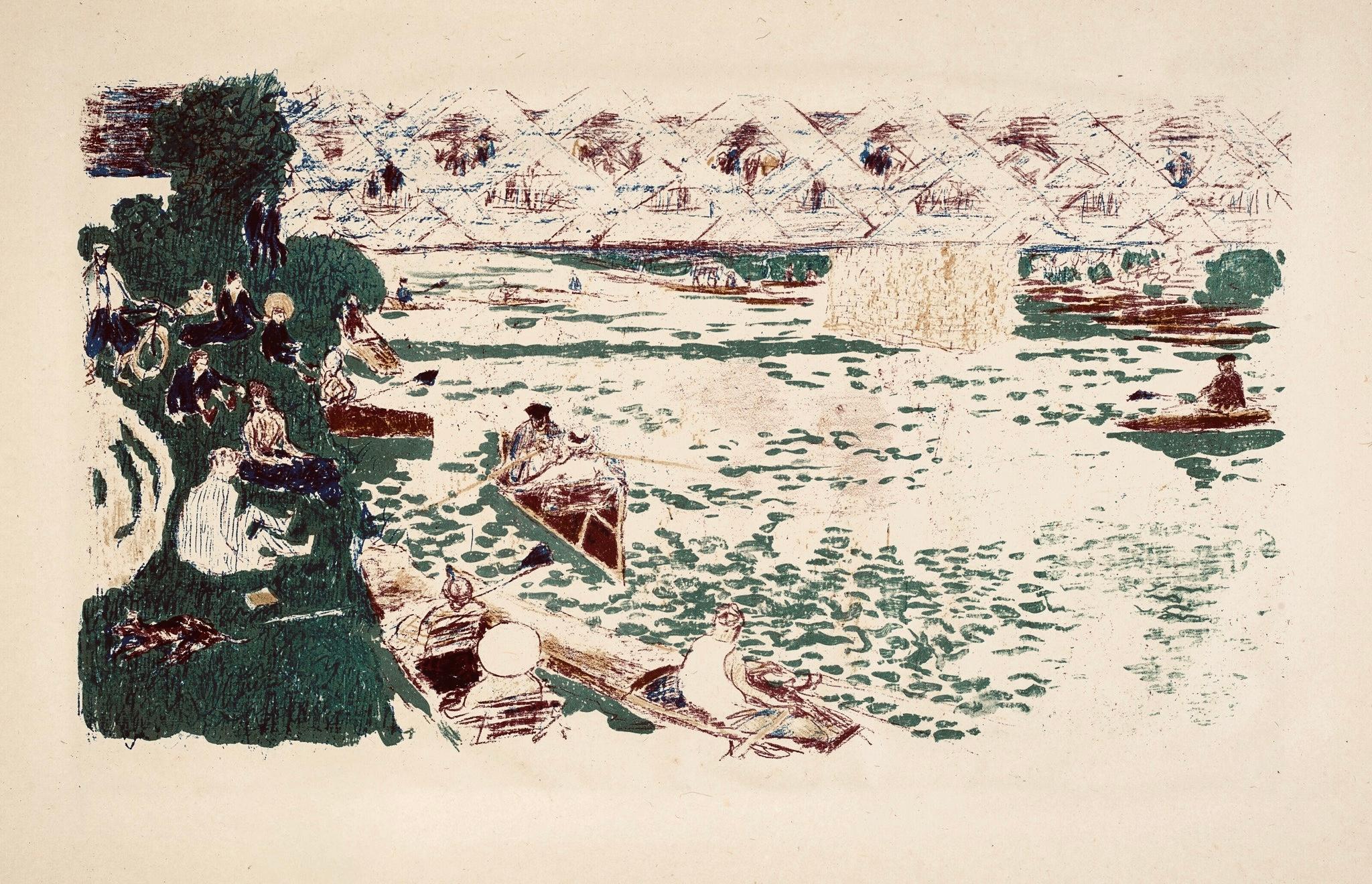 Medium: Lithograph on grand vélin Renage filigrané paper.
Year: 1952
Paper Size: 9.5 x 12.5 inches; image size: 6.69 x 11.02 inches
Inscription: Unsigned and unnumbered, as issued
Notes: From the album, Bonnard Lithographe, 1952. Published by