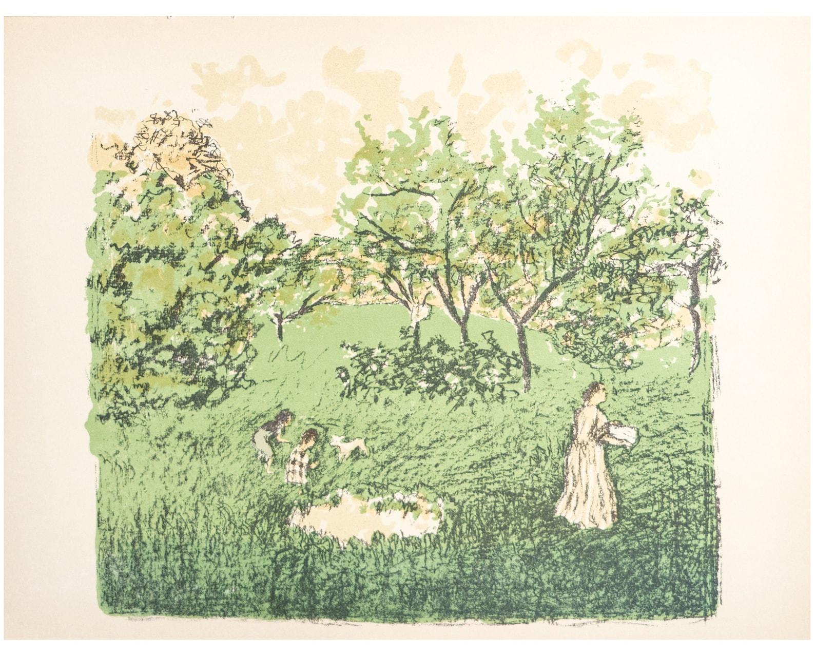 Medium: Lithograph on grand vélin Renage filigrané paper.
Year: 1952
Paper Size: 9.5 x 12.5 inches; image size: 9.05 x 10.24 inches
Inscription: Unsigned and unnumbered, as issued
Notes: From the album, Bonnard Lithographe, 1952. Published by