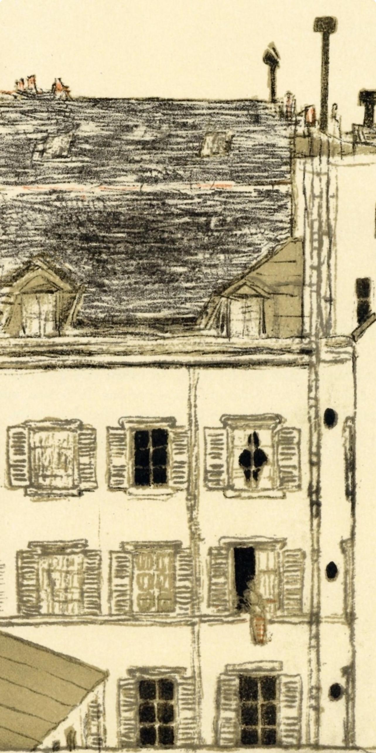Bonnard, Maison dans la cour, Bonnard Lithographe (after) - Figurative Print Beige di Pierre Bonnard