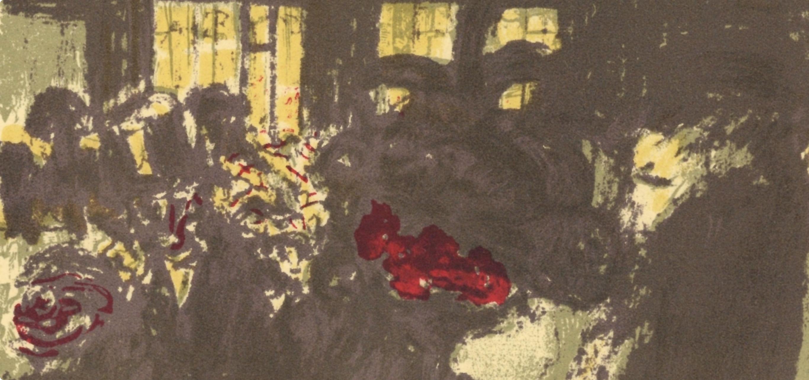 Bonnard, Place le soir, lithographie de Bonnard (après) - Marron Figurative Print par Pierre Bonnard