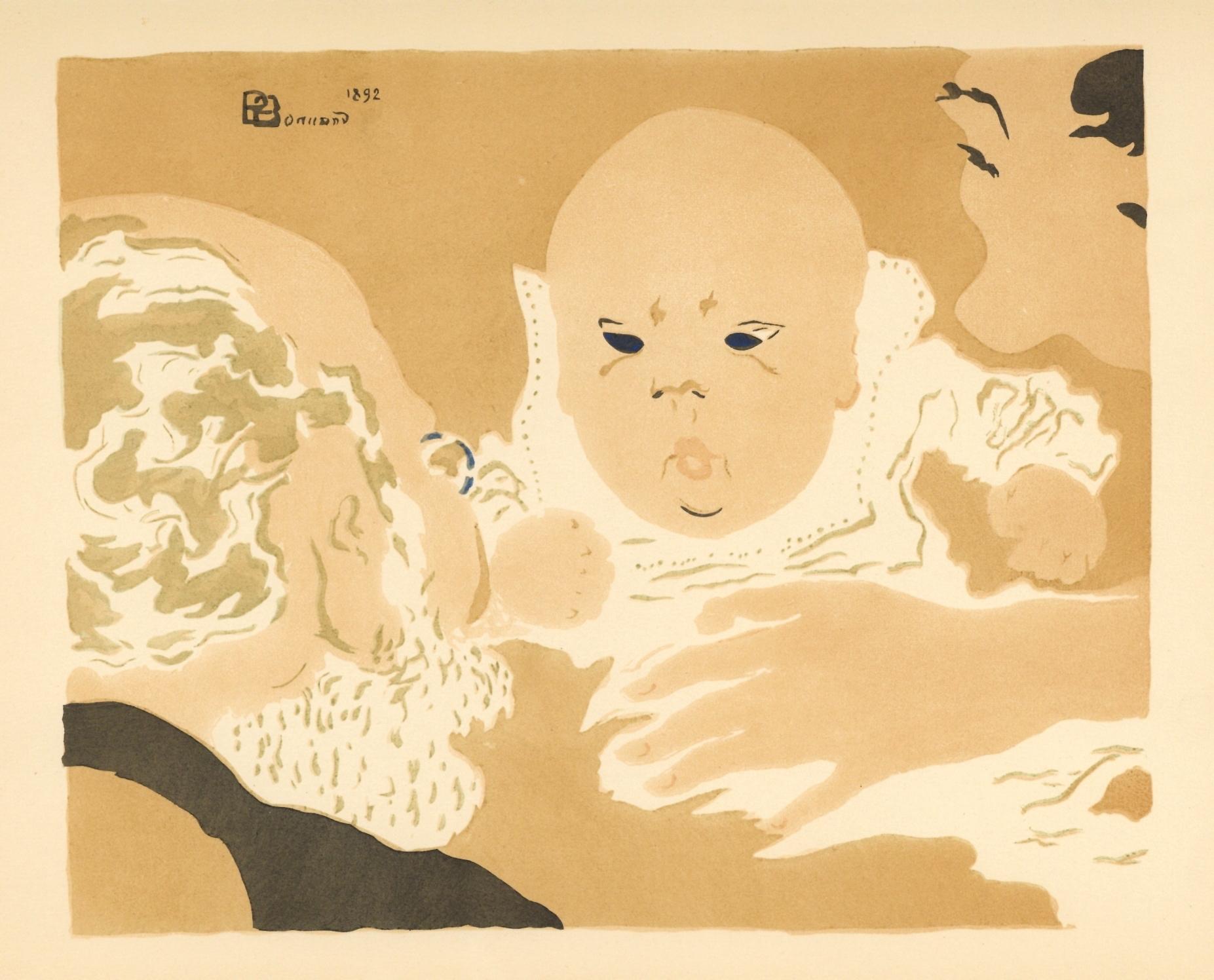 Bonnard, Escena de familia I, Litografía Bonnard (después) - Figurative Print Naranja de Pierre Bonnard
