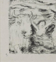 "Dafnis y Cloe (Dos toros y una persona en el agua)", litografía firmada por Bonnard