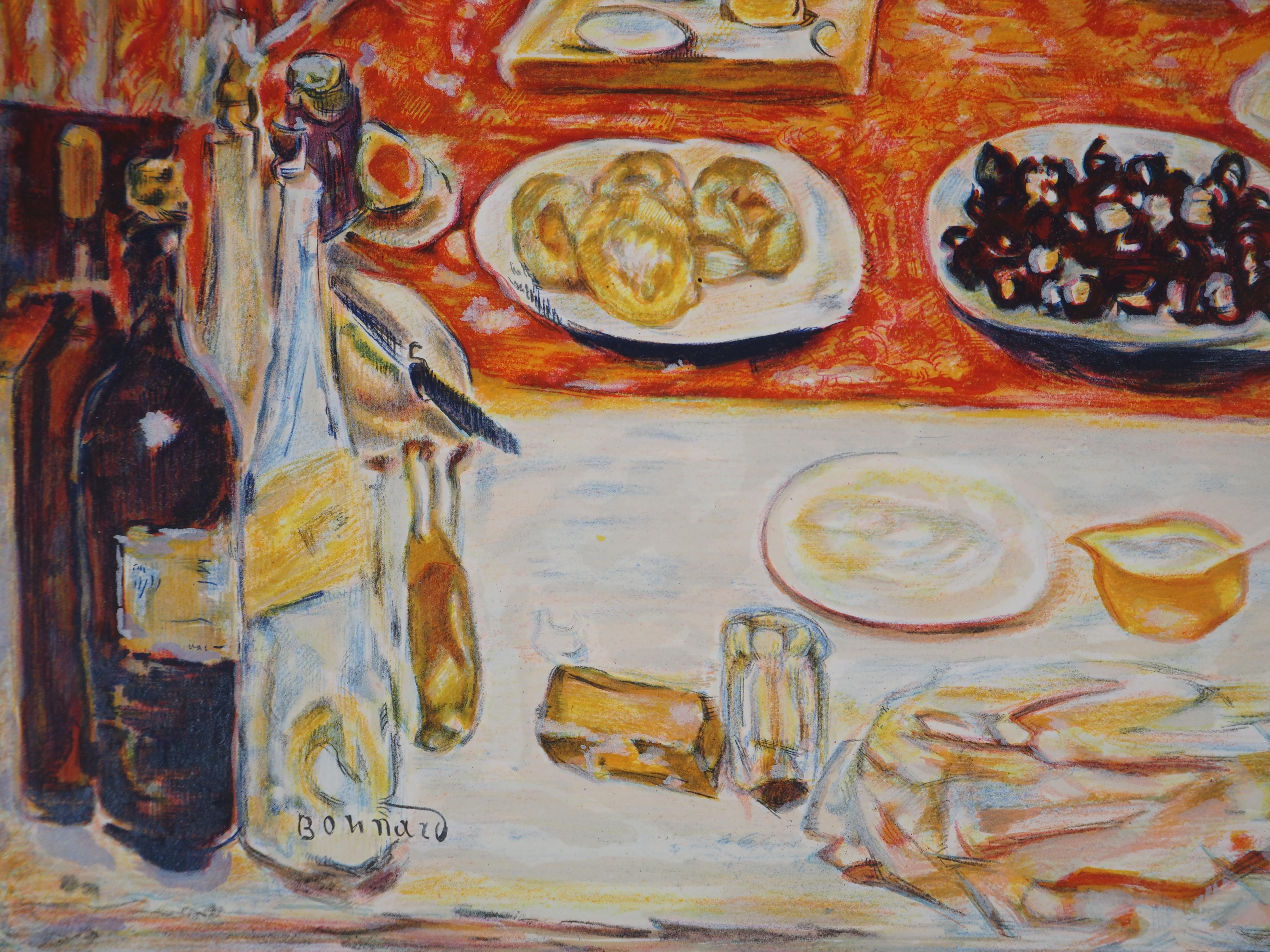 Fauvistisch: Abendessen in Orange – Lithographie # Mourlot – Print von Pierre Bonnard