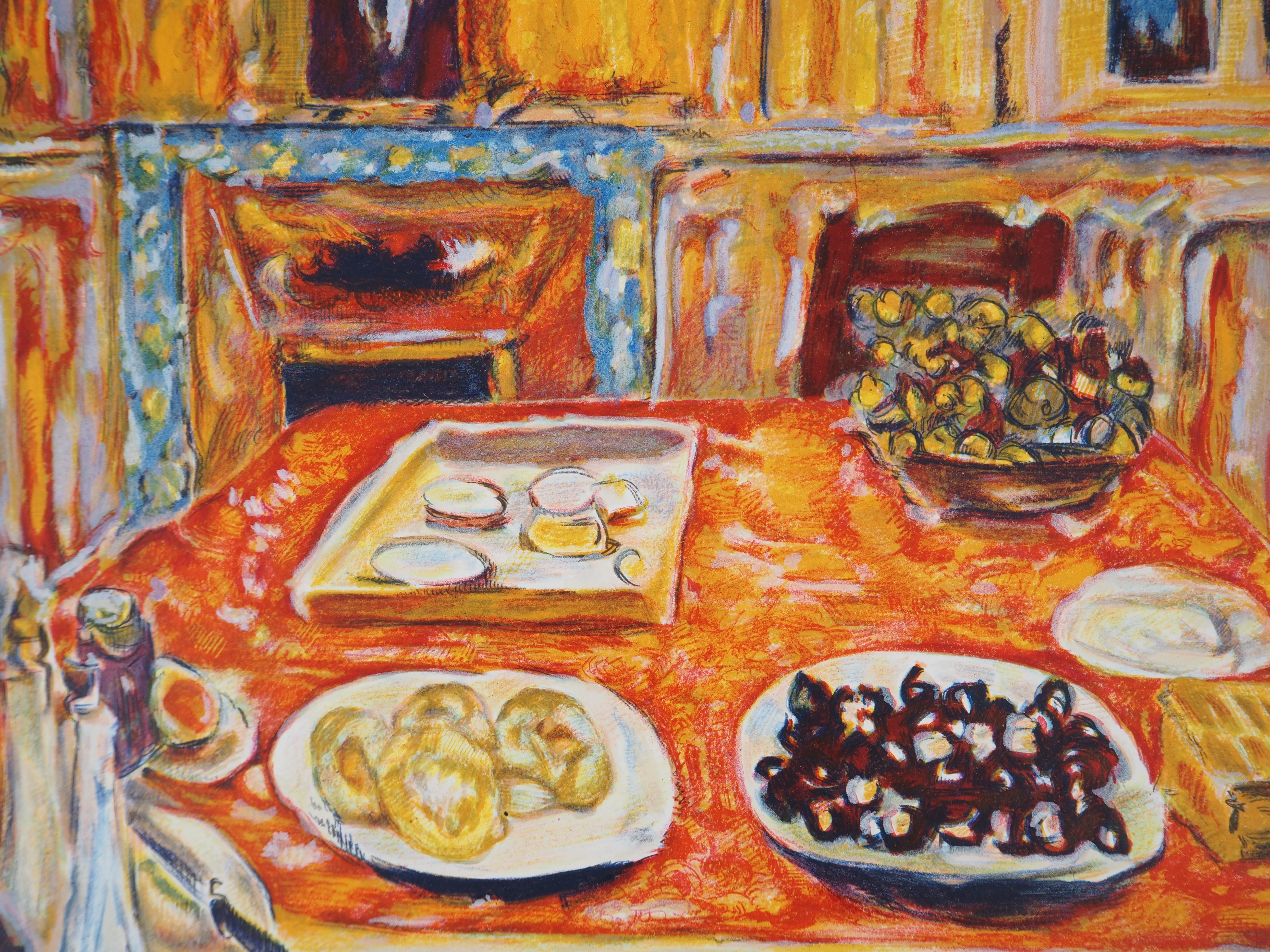 Pierre BONNARD
Fauvistisch : Abendessen in Orange, um 1950

Lithographie nach einem Gemälde des Künstlers (Werkstatt Mourlot)
Gedruckte Unterschrift auf der Platte
Auf Rives-Pergament 62 x 67,5 cm (ca. 25 x 27 Zoll)

Sehr guter Zustand, leichte