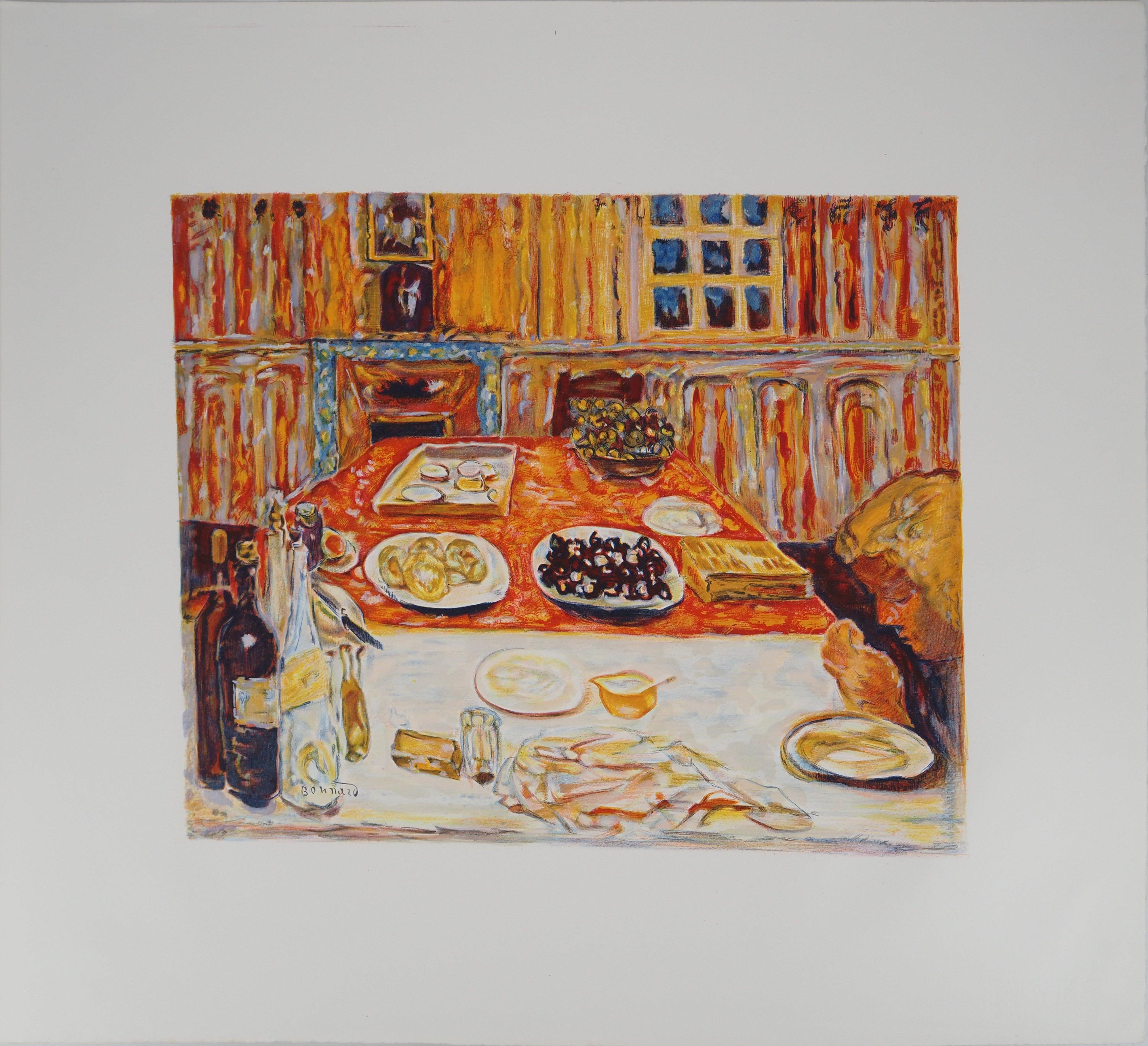 Pierre Bonnard Interior Print – Fauvistisch: Abendessen in Orange – Lithographie # Mourlot