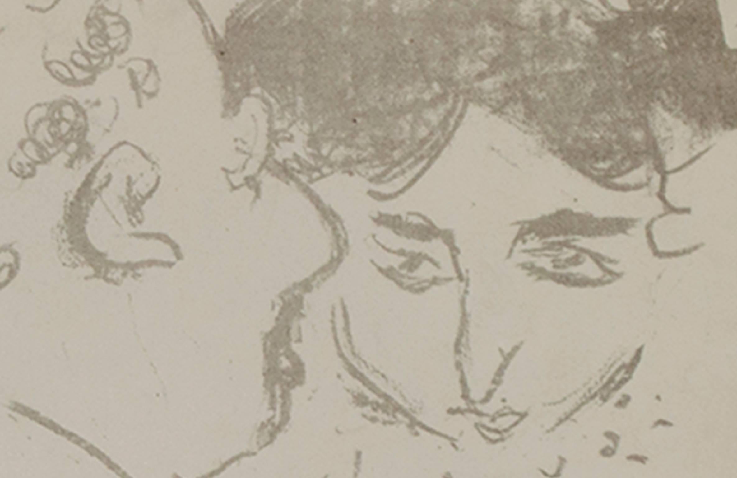 Late 19th century lithograph nude figures faces hair - Modern Print by Pierre Bonnard