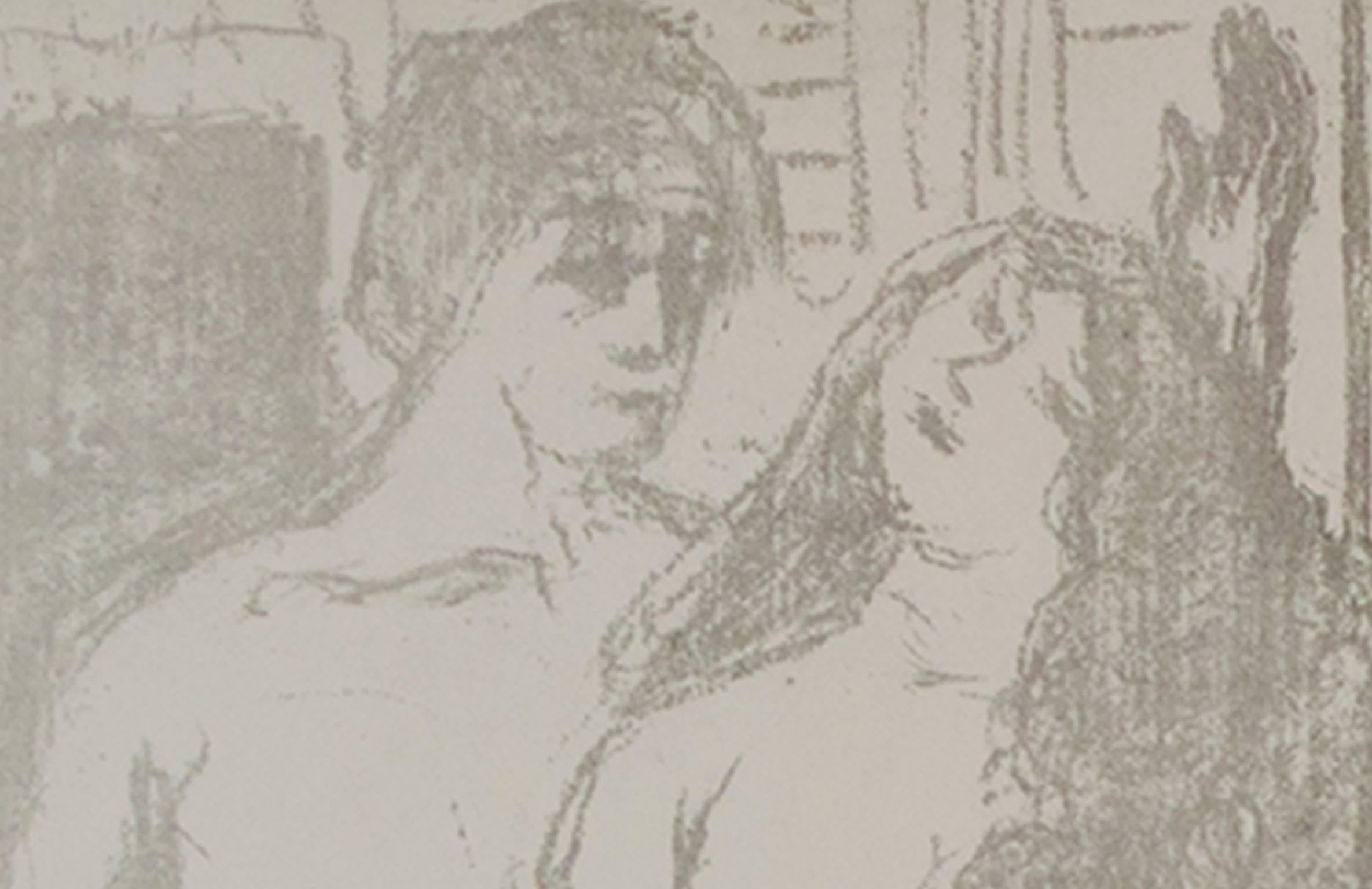 Late 19th century lithograph nude figures faces hair - Gray Figurative Print by Pierre Bonnard