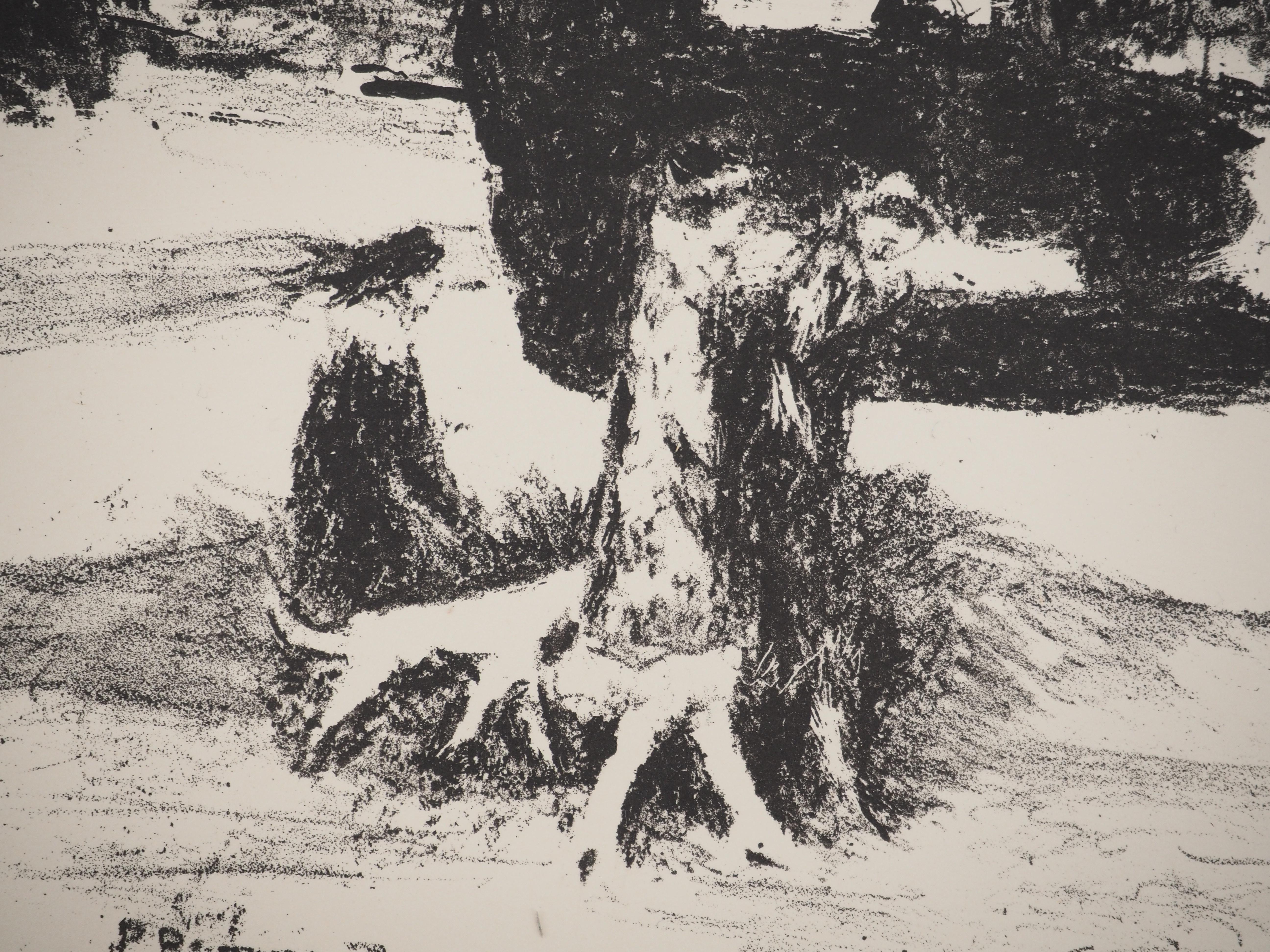 En la calle de París - Litografía original - Figurative Print Gris de Pierre Bonnard